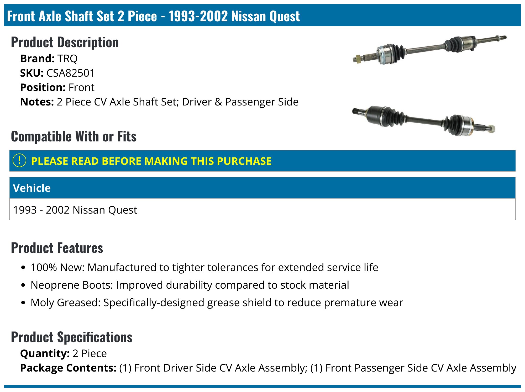 Front Lower Ball Joint Set For 1993-2002 Nissan Quest & Mercury Villager – Driver & Passenger Side, 2-Piece 2 thumbnail image