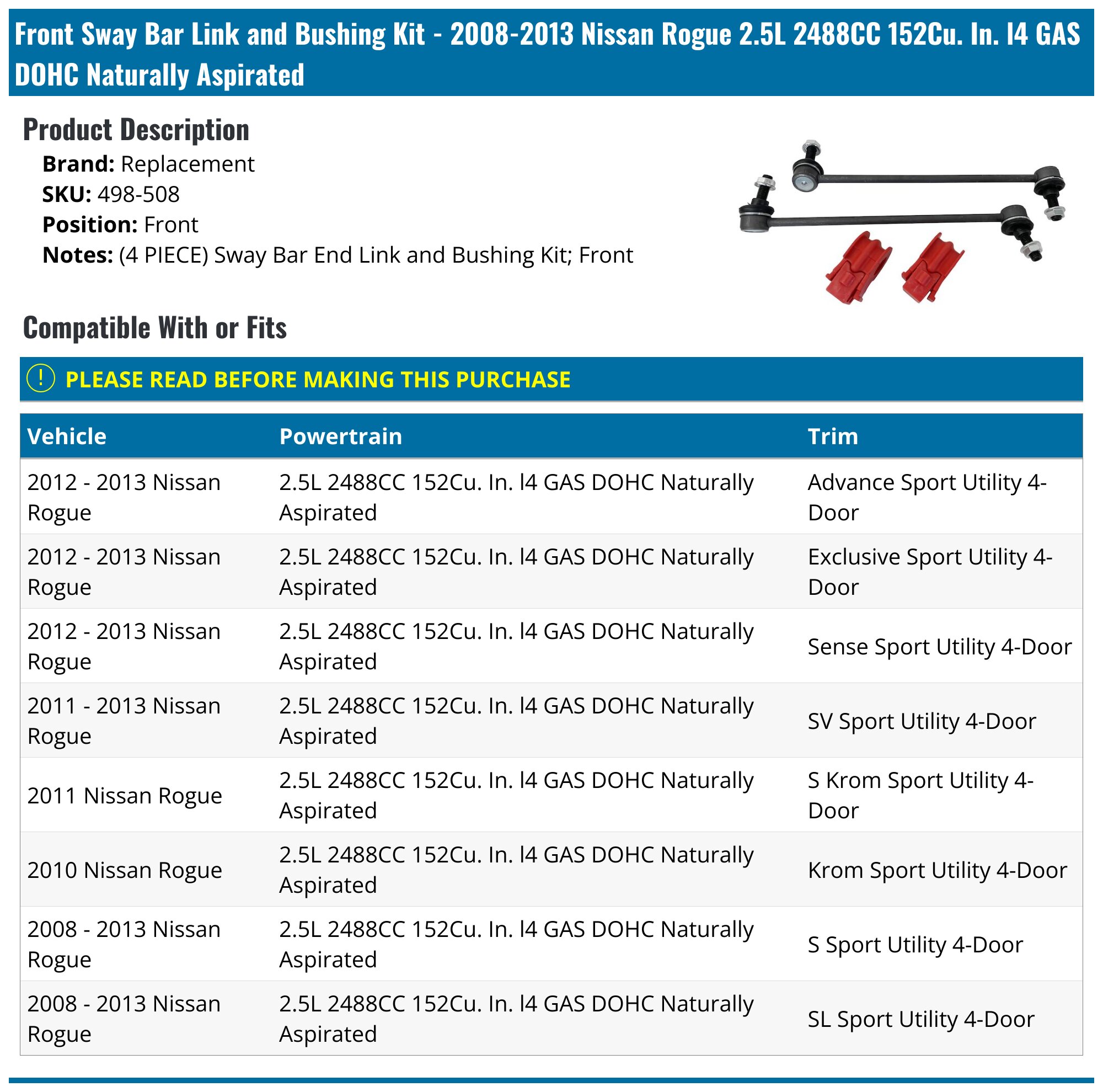 Nissan Rogue Sway Bar Link - Sway Bar Links - Moog Mevotech Sankei