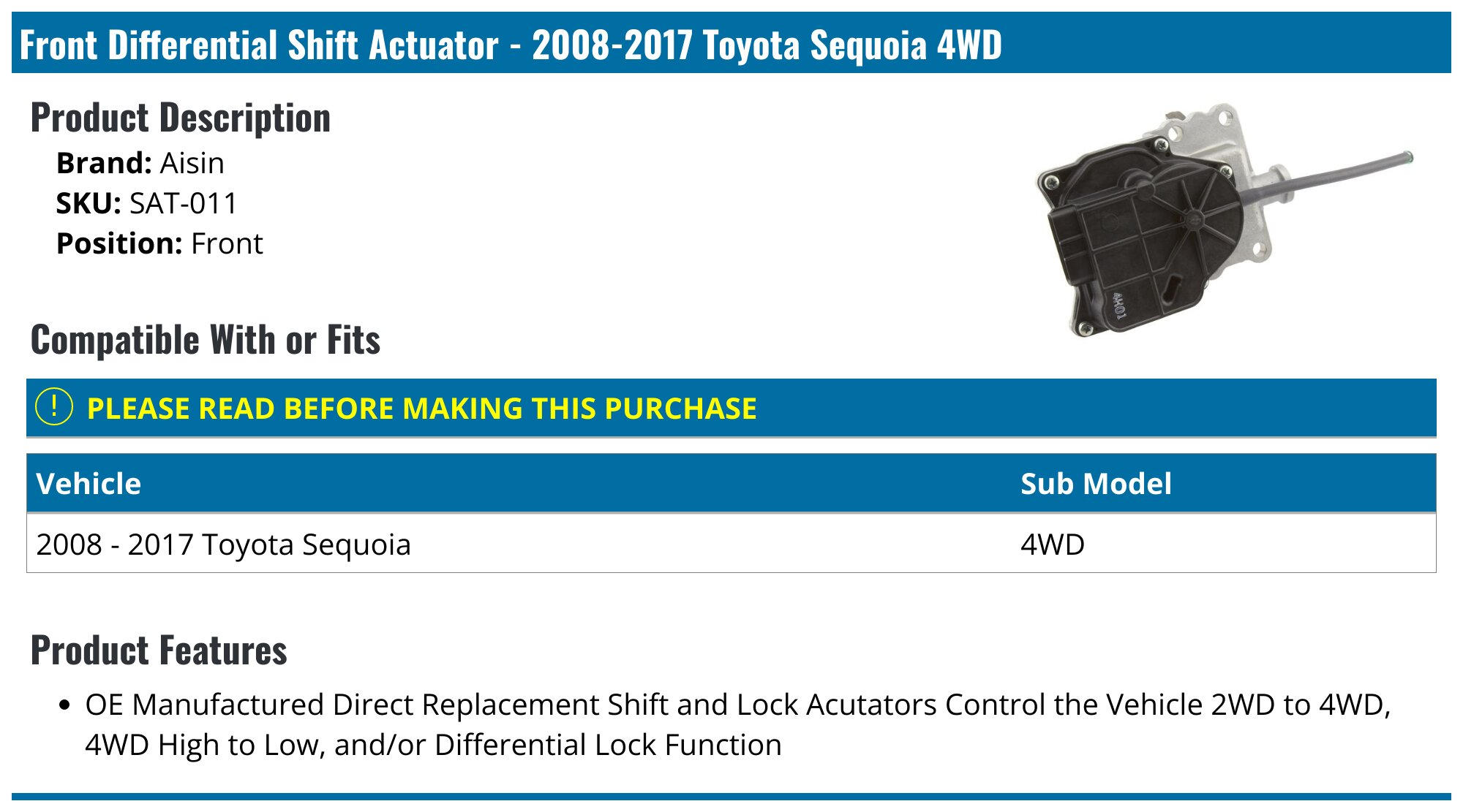 Flynsu Front Differential Actuator Replaceent For 2000-2007 Toyota Flynsu Front Differential Actuator Replaceent For 2000-2007 Toyota