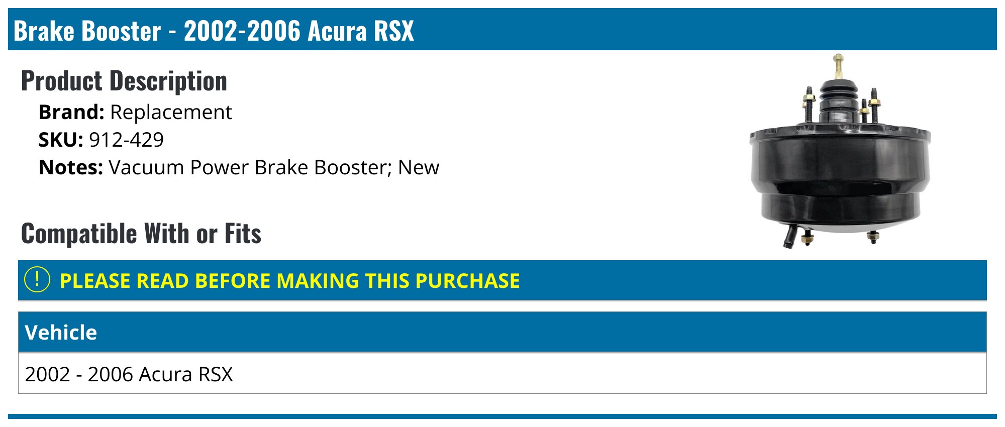 20022006 Acura RSX Brake Booster Replacement 912429