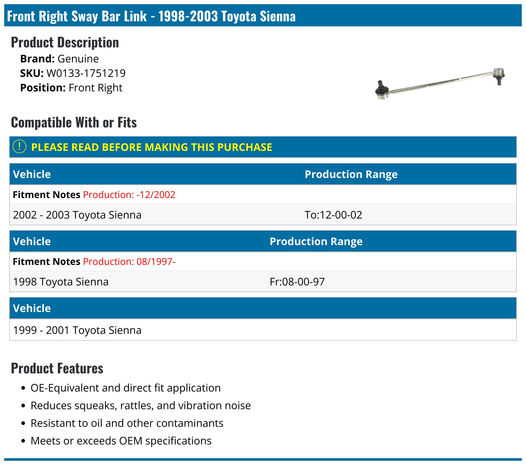 2007 Toyota Camry Sway Bar Link Front Sway Bar End Link Kit For Toyota Sienna | 1998-2003 Models | Pair - Left & Right | Direct Fit Toyota Sienna Sway Bar Links - Foto 4