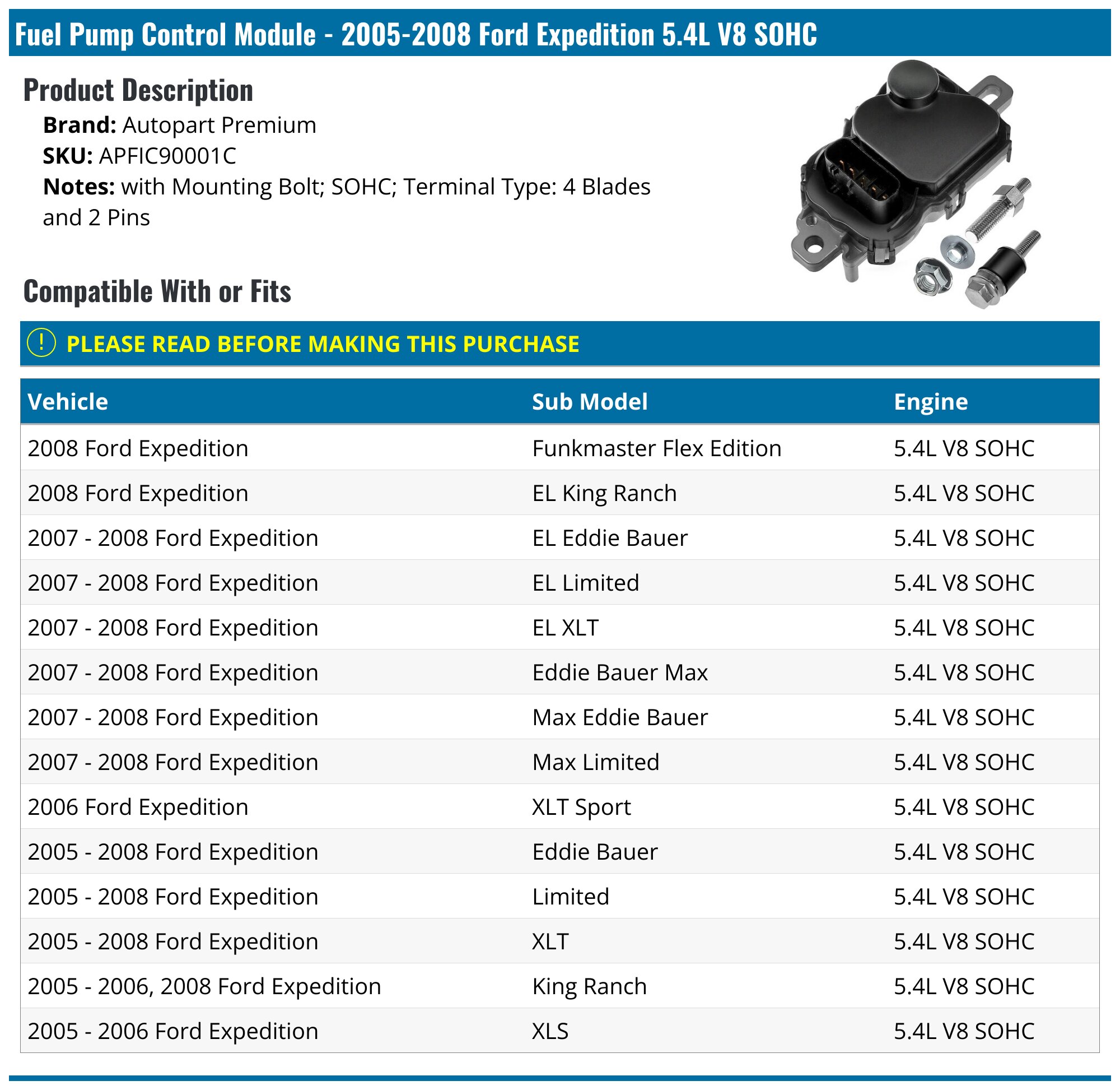2005-2008 Ford Expedition Fuel Pump Control Module - Autopart Premium
