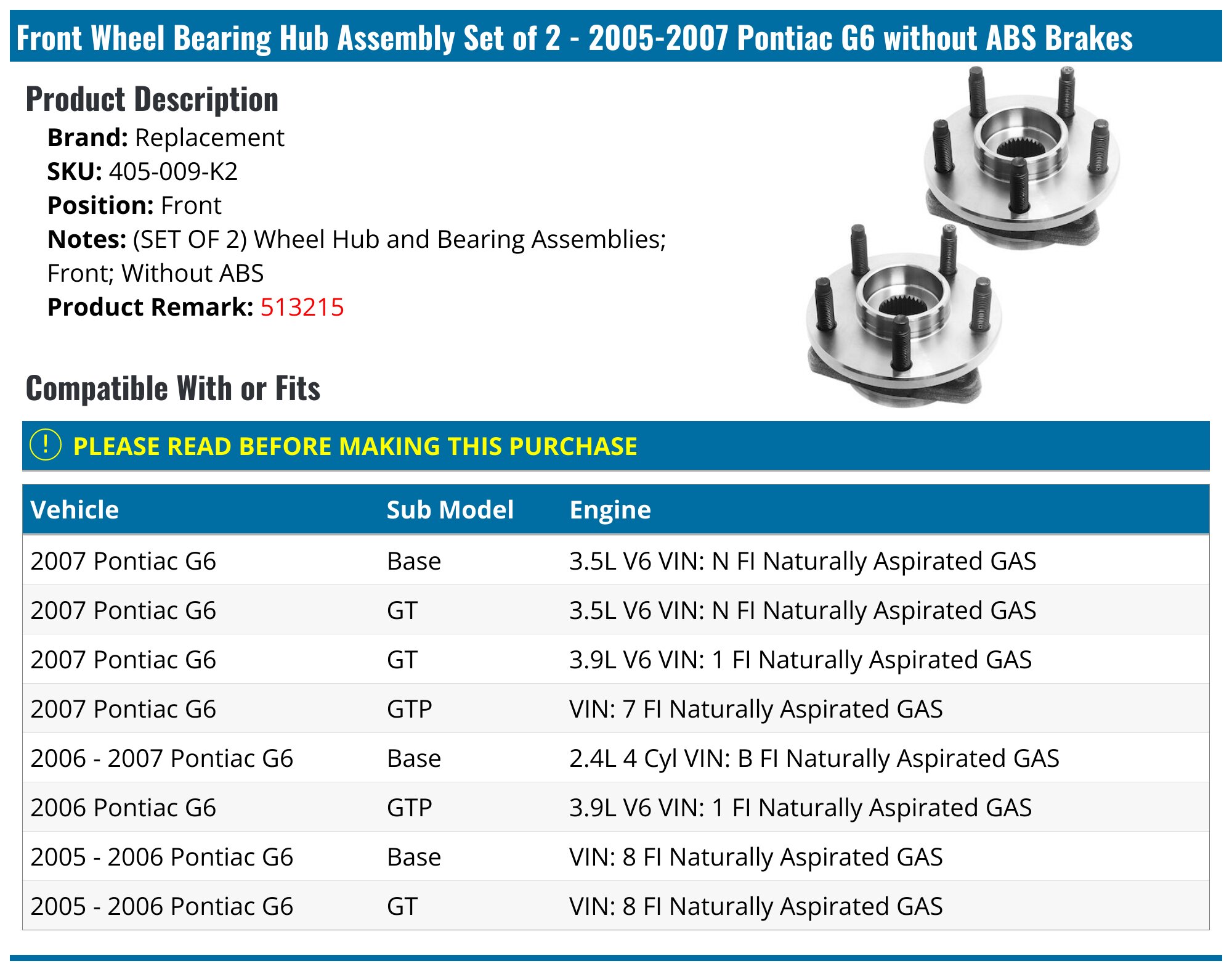 ECCPP Front Wheel Hub & Bearing Assembly - 5 Lug W/ABS For 2007-2009 Chevy, Pontiac, Suzuki (Replaces OE# 513276)