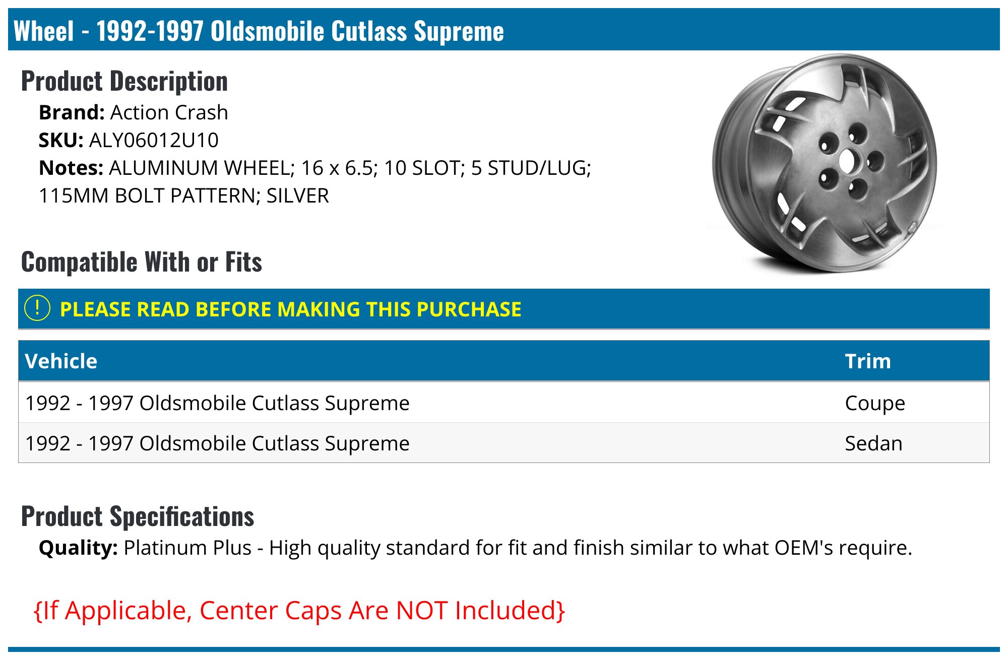 1992-1997 Oldsmobile Cutlass Supreme Wheel Action Crash