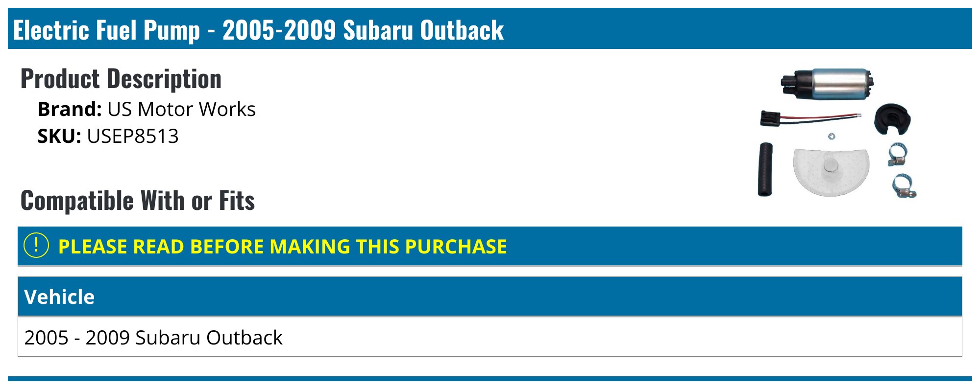 Fuel Pump Assembly For Subaru Outback 2005-2007 3.0L H6 Petrol - 3-Line Outlet, Direct Replacement