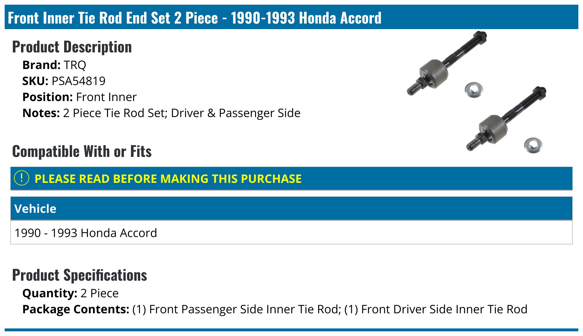 Tie Rods & Steering Linkages for 1990 Honda Accord