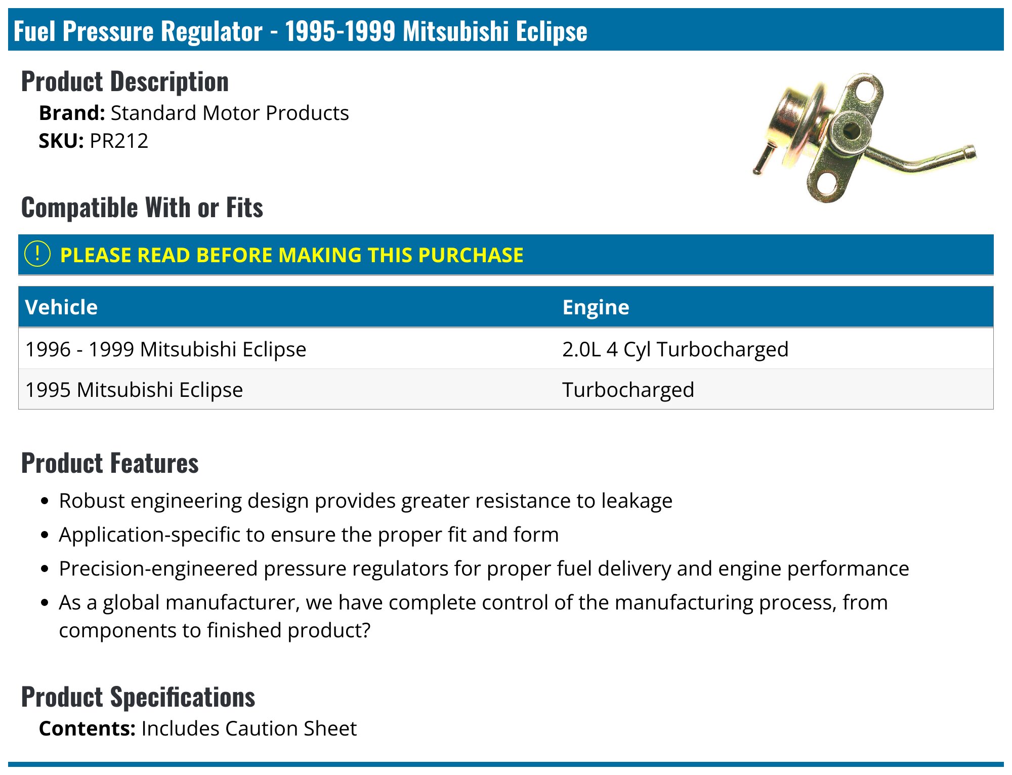 Standard Motor Products PR212 Fuel Pressure Regulator