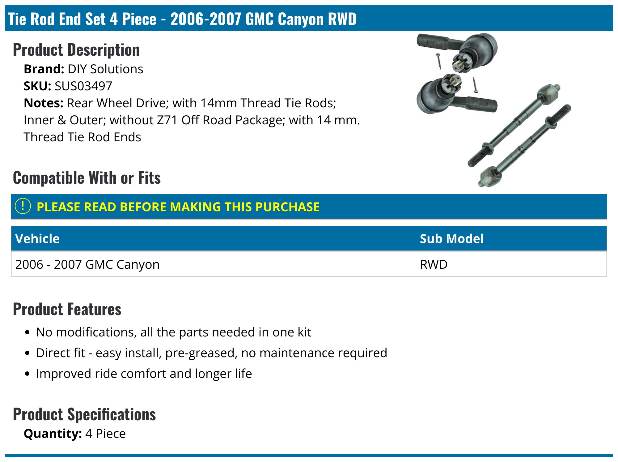 Front Outer Tie Rod Ends Set for Chevy Colorado GMC