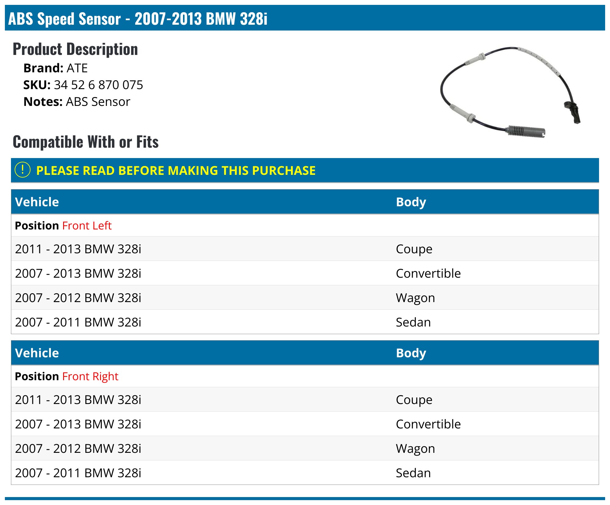 4x ABS Wheel Speed Sensor Set Front/Rear For BMW E82 E90 128i 325i 328i 2006-2012