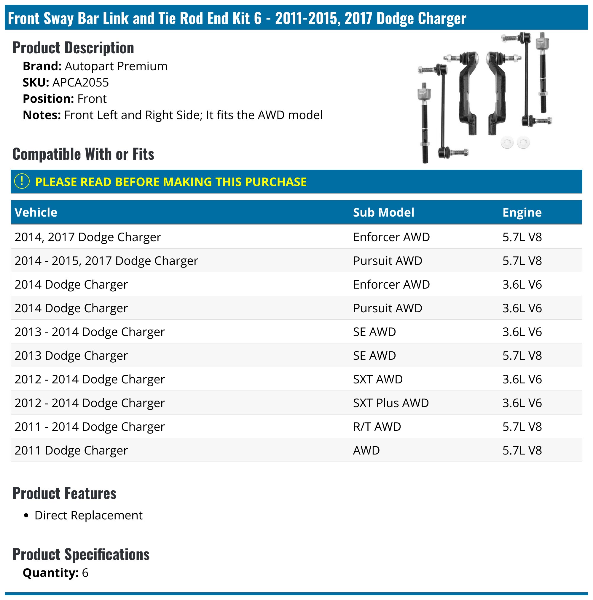Eibach Front and Rear Sway Bar Kit for 2011-2014 Dodge Charger