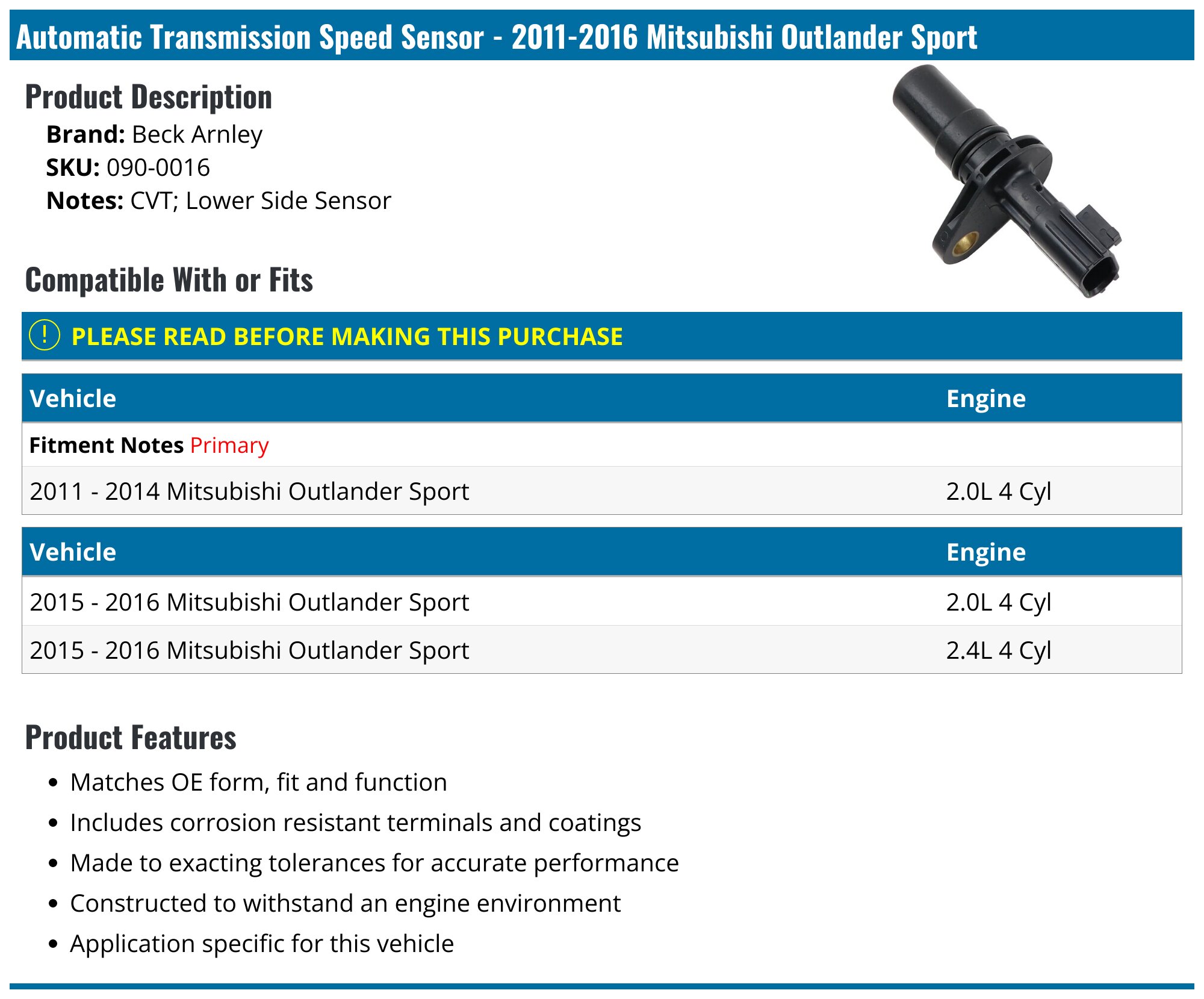 Auto Transmission Gear Position Sensor For Mitsubishi Outlander 2015-2021 – Direct Fit