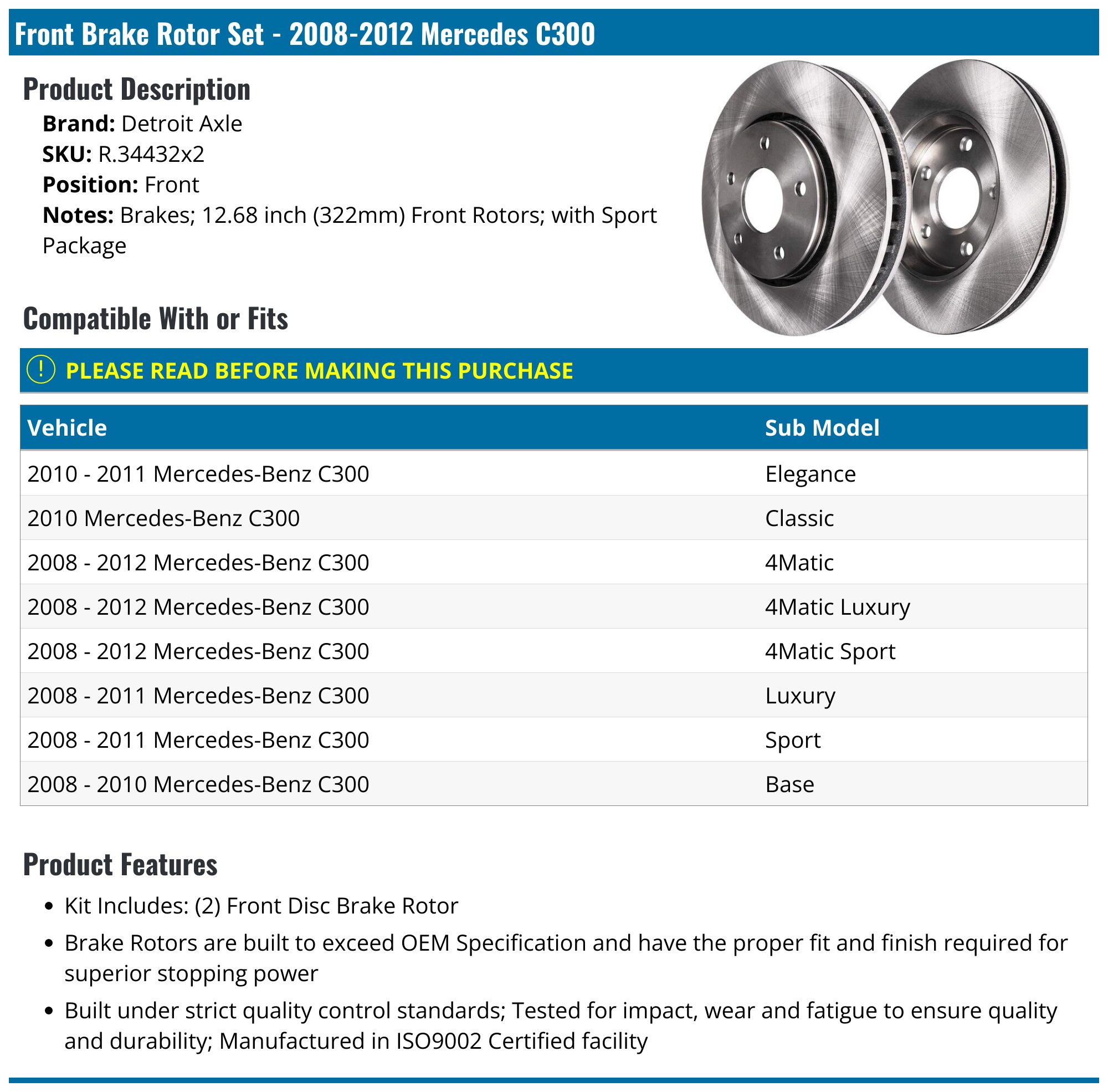 PowerStop Rotor Kit | 2008–2012 Mercedes-Benz C300 (SC5625) main image 1