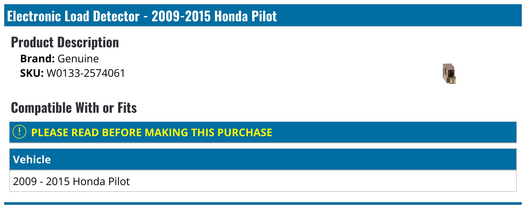 Honda Electronic Load Detector (ELD) – OEM 2003-2008 Pilot – Fix P1298, P1297