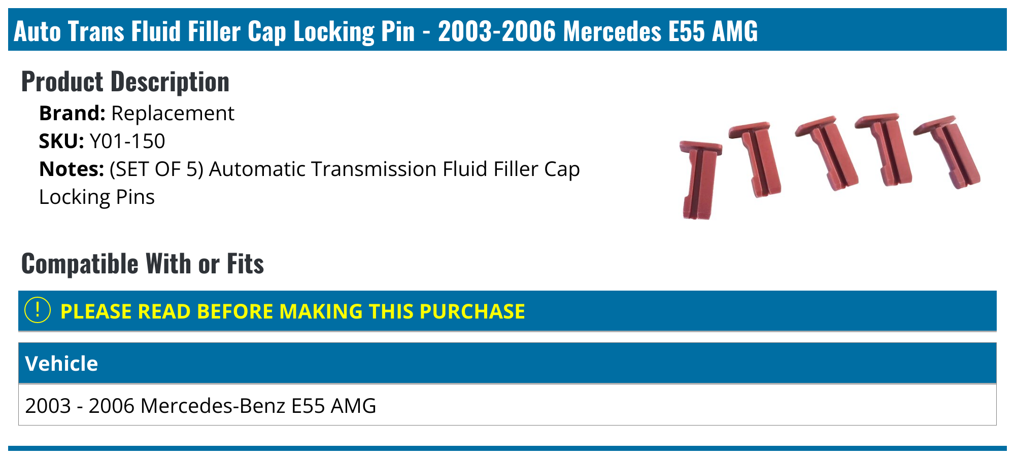 20032006 Mercedes E55 AMG Auto Trans Fluid Filler Cap Locking Pin