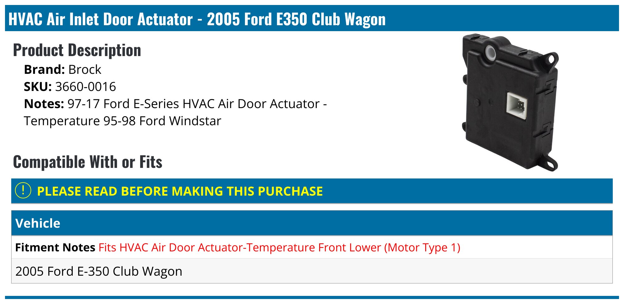 HVAC Blower Motor Assembly Replacement For Ford E-Series Vans 1997-2014 - Direct Fit 700022