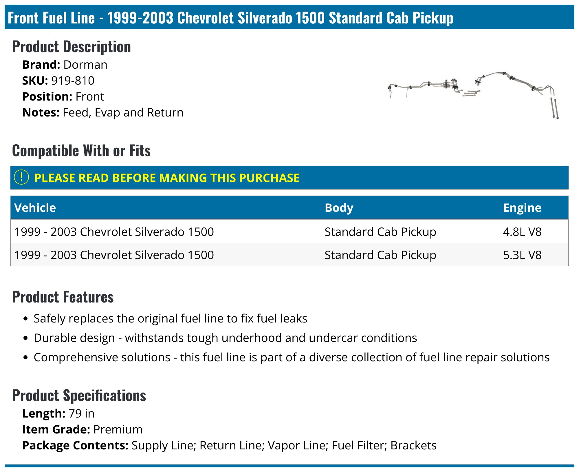 2000 Chevy Silverado 1500 Fuel Lines