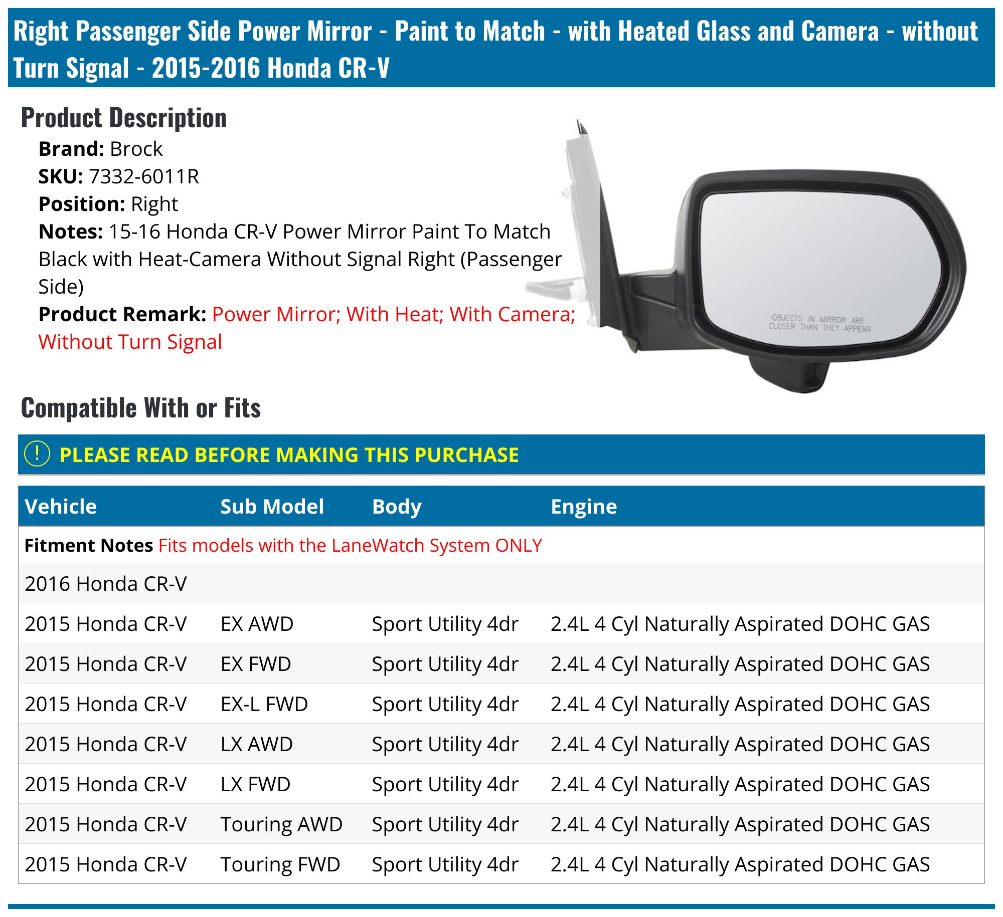 Right Passenger Side Mirror, Power Non-Heated Textured Black - Foto 10
