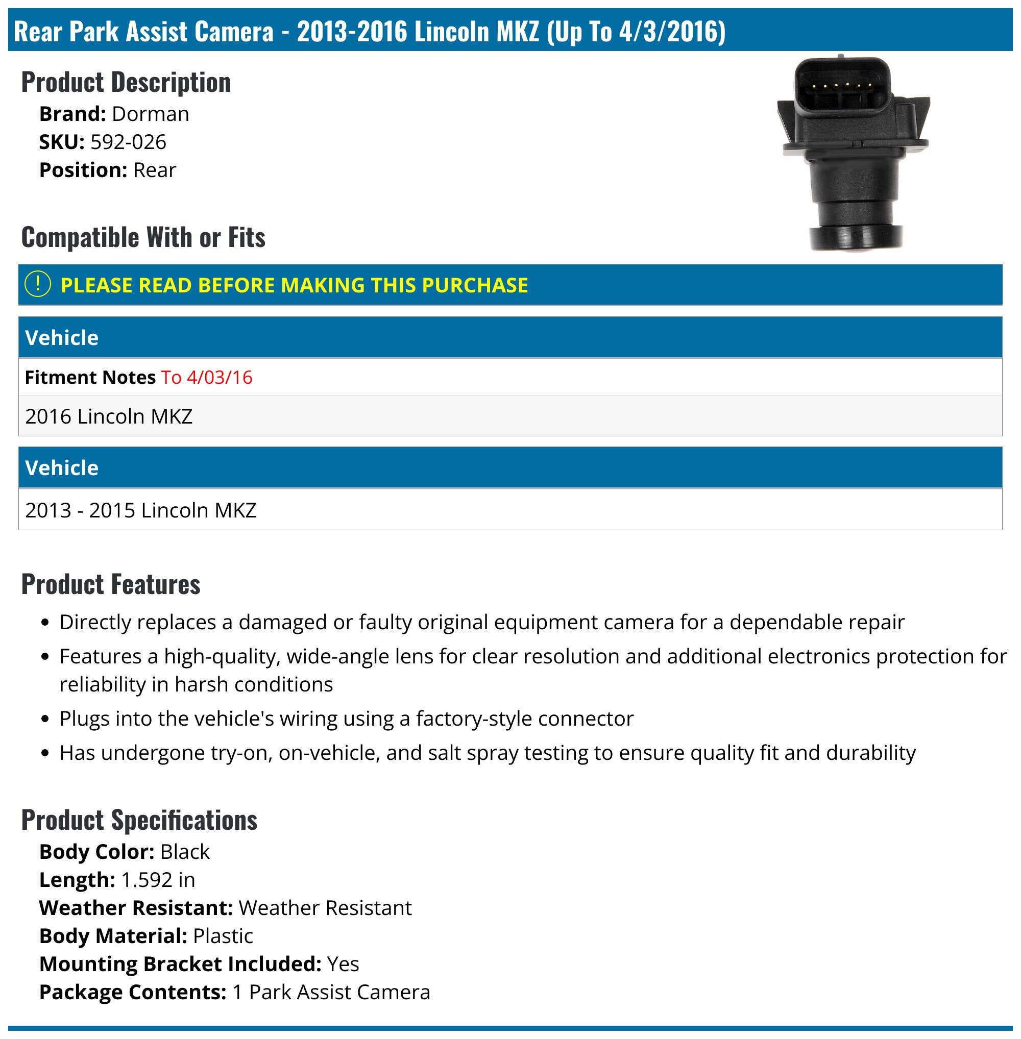 GreenYi OE Backup Camera (Part # EA5T-19G490-AA) Fit for