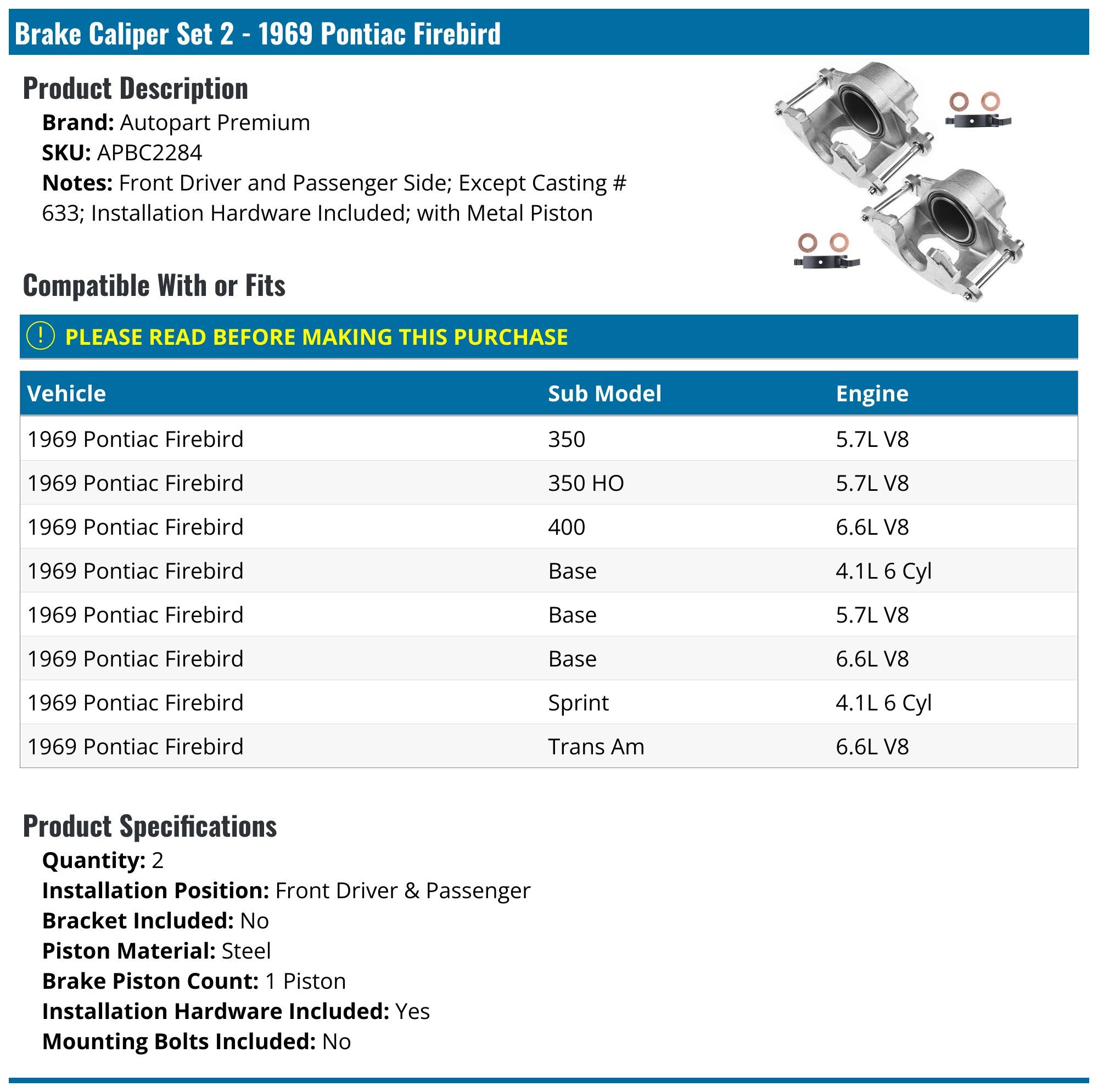 Pair Front Brake Calipers Driver & Passenger Side For 1969-1974 Buick Chevy Pontiac – Live Fast Supply USA Made