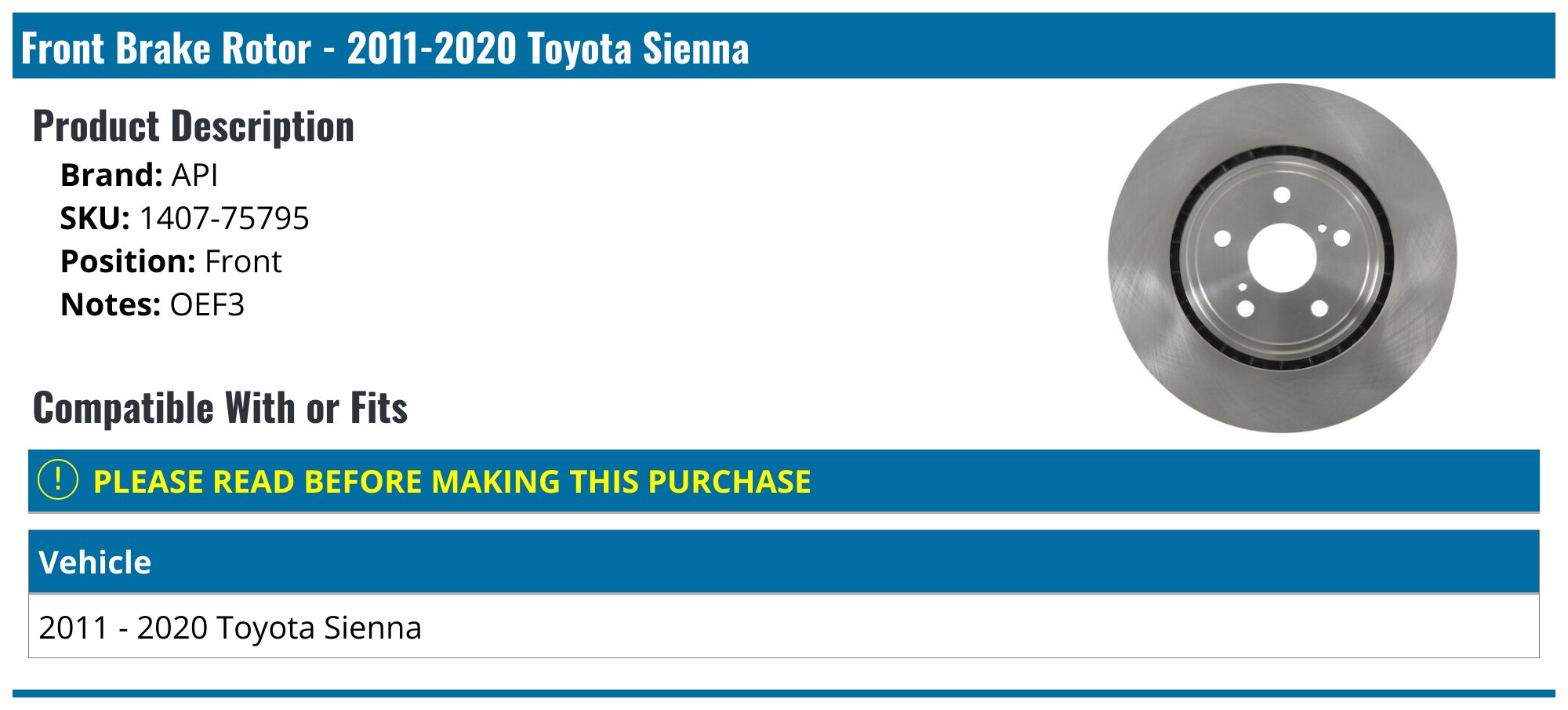 Front Brake Rotor Set - 2004-2010 Toyota Sienna - Autopart Premium 18026-02627280