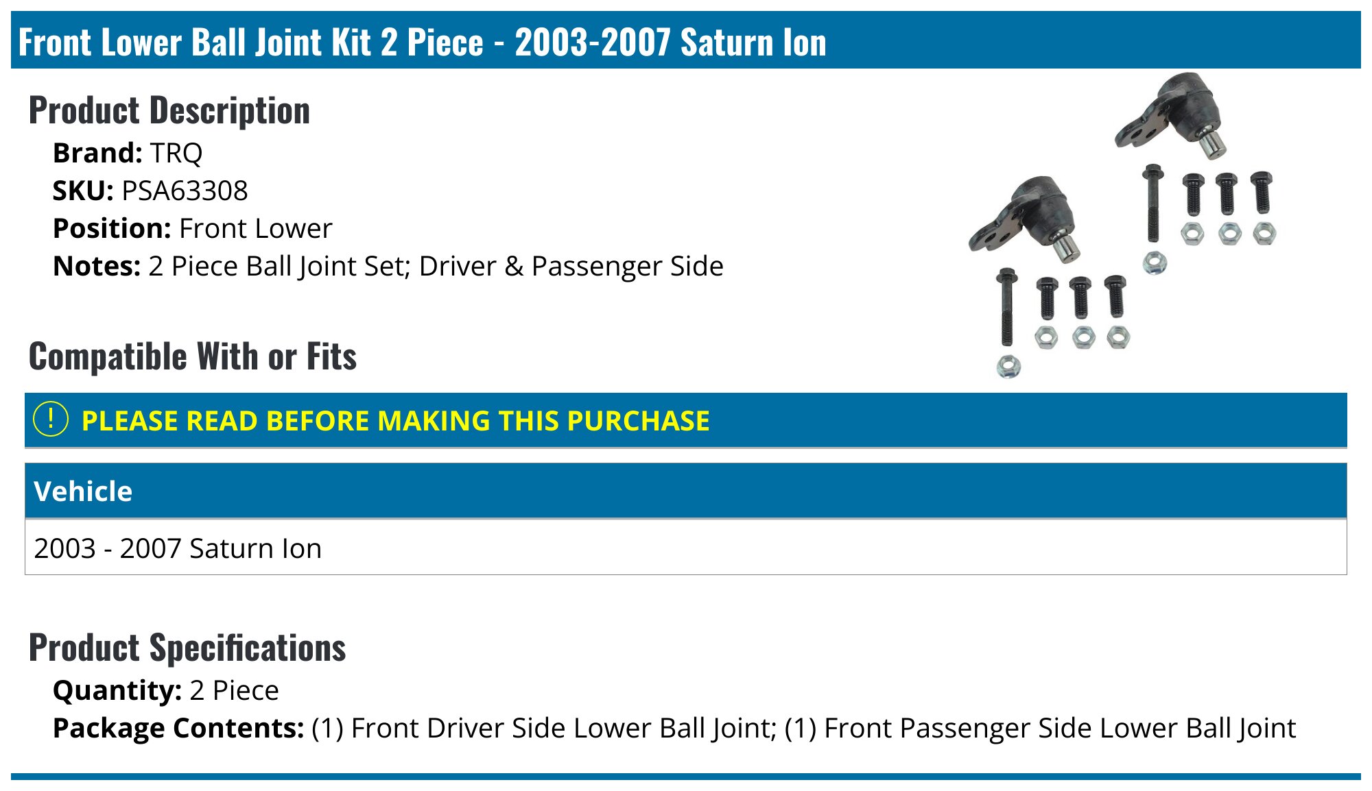 Control Arms, Ball Joints & Assemblies for Saturn L300