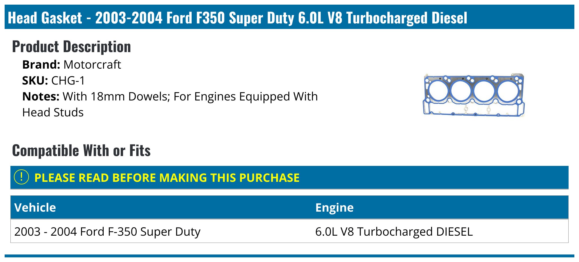 Evan-Fischer MLS Cylinder Head Gasket Set For 2003-2007 Ford F-250 Super Duty 6.0L Power Stroke
