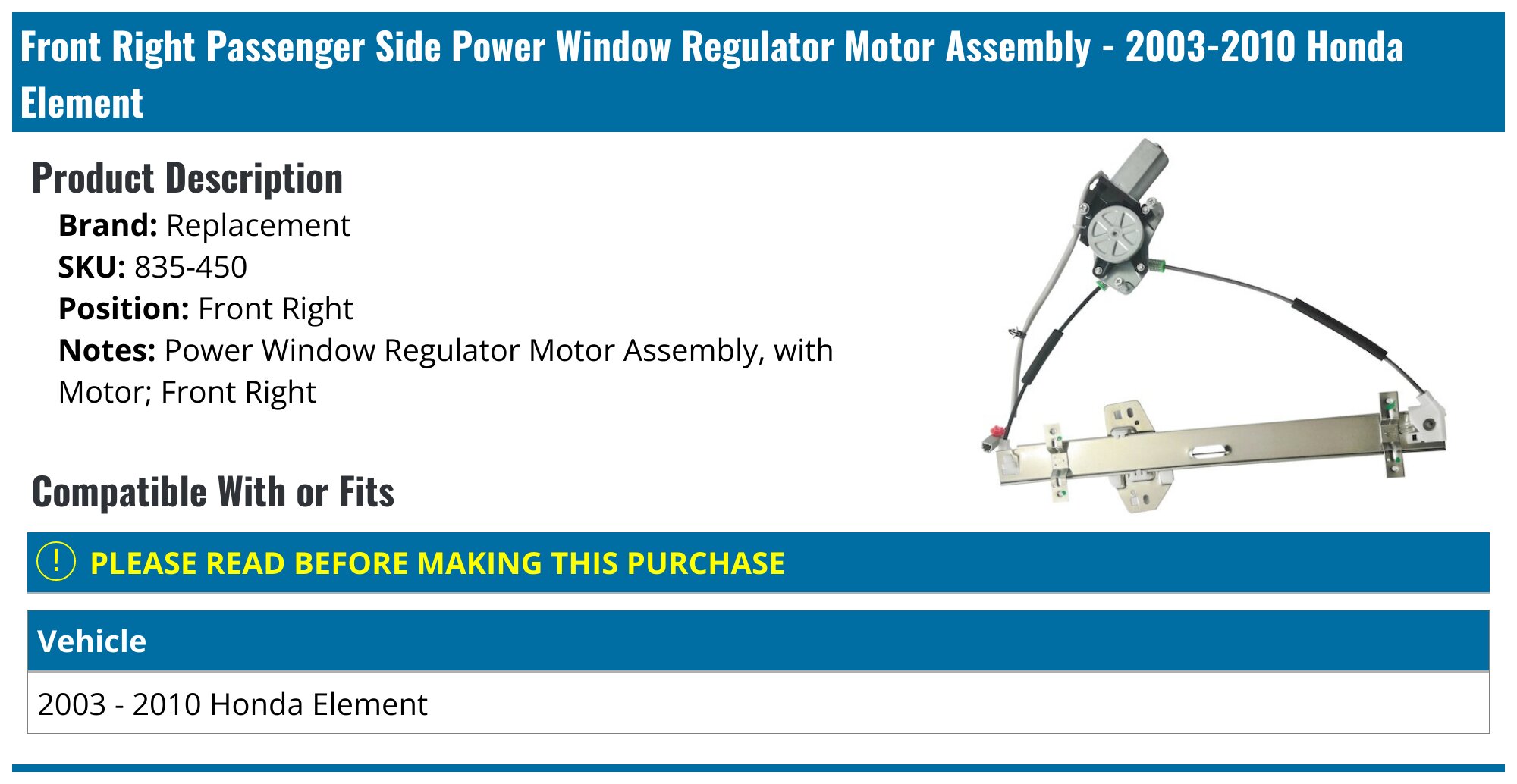 BDFHYK 748-974 Power Window Regulator With Motor Front Left Driver Side