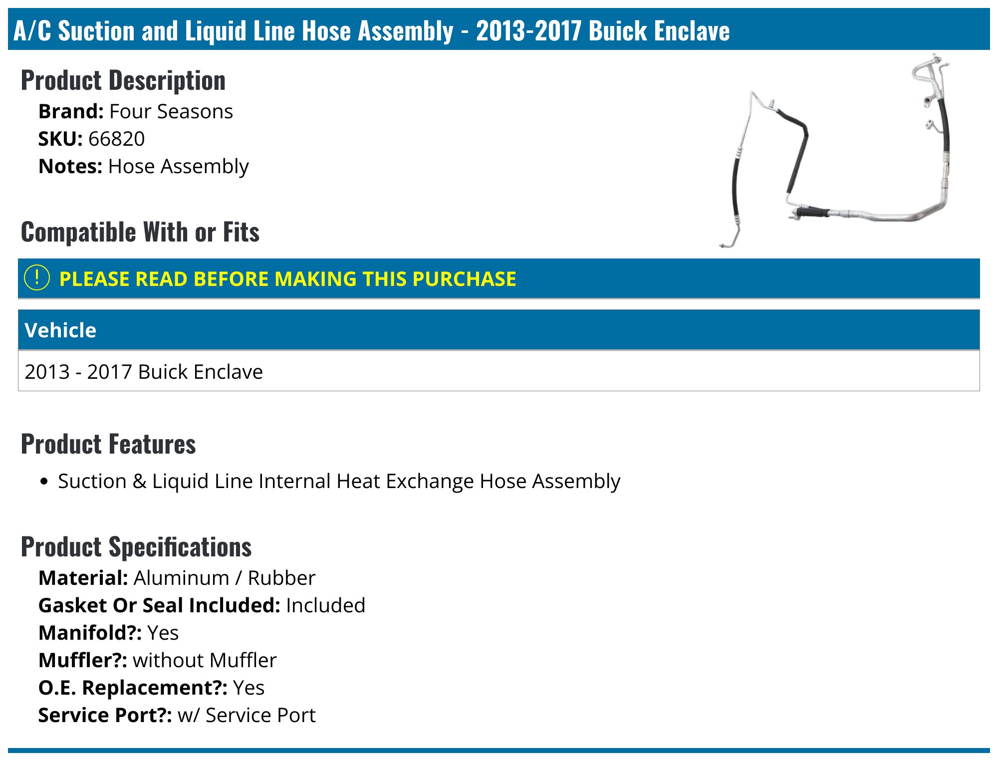 2013-2017 Buick Enclave A/C Suction and Liquid Line Hose Assembly ...