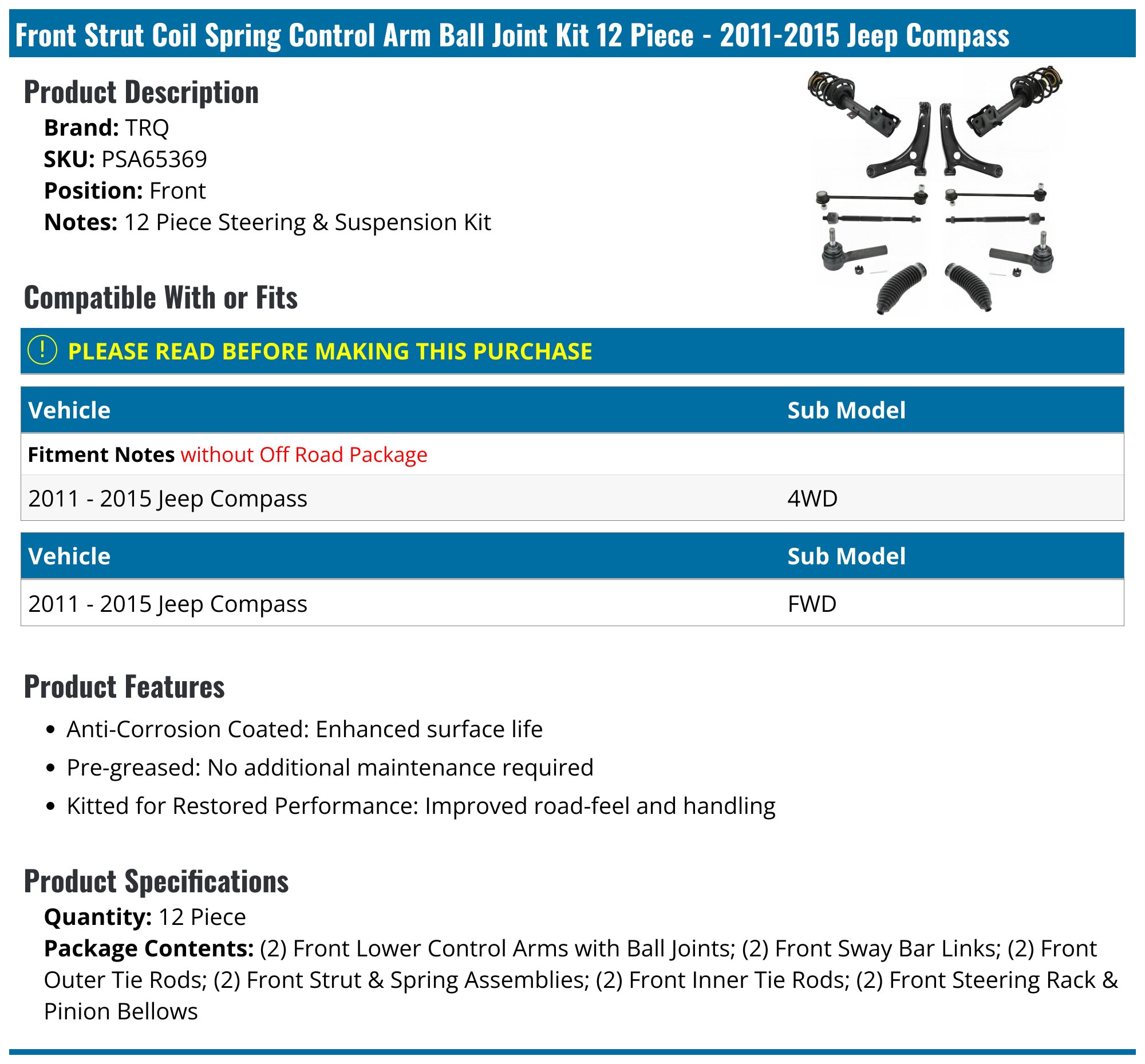 Spring Joint Compass 2011-2017 Jeep Compass Strut Coil Spring Control Arm Ball Joint Kit ...