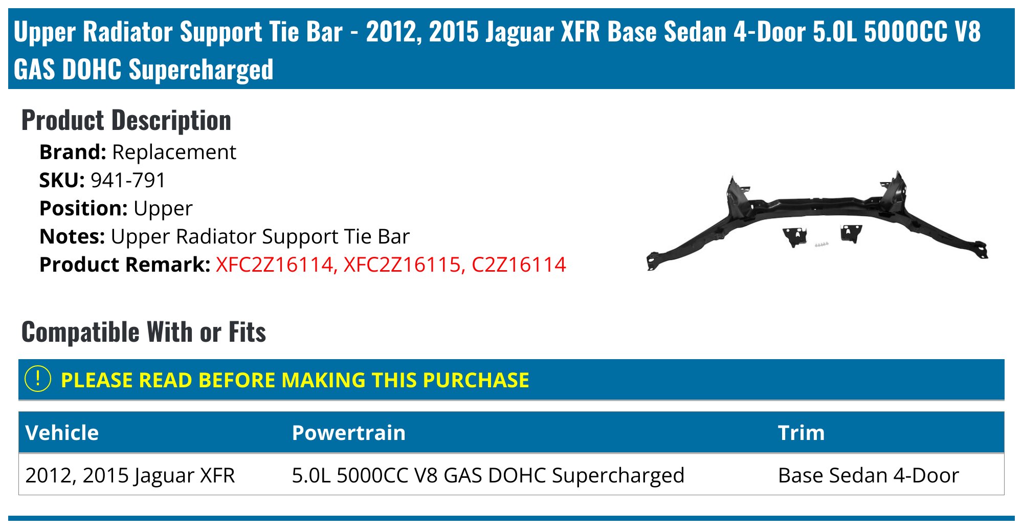 Xfr02 Radiator 2012, 2015 Jaguar XFR Radiator Support Tie Bar - Replacement 941-791 ...