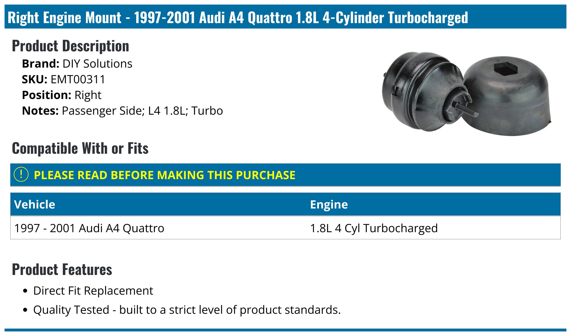 Vemo 75BK71V Thermostat Fits 2000-2001 Audi A4 Quattro 2.8L V6