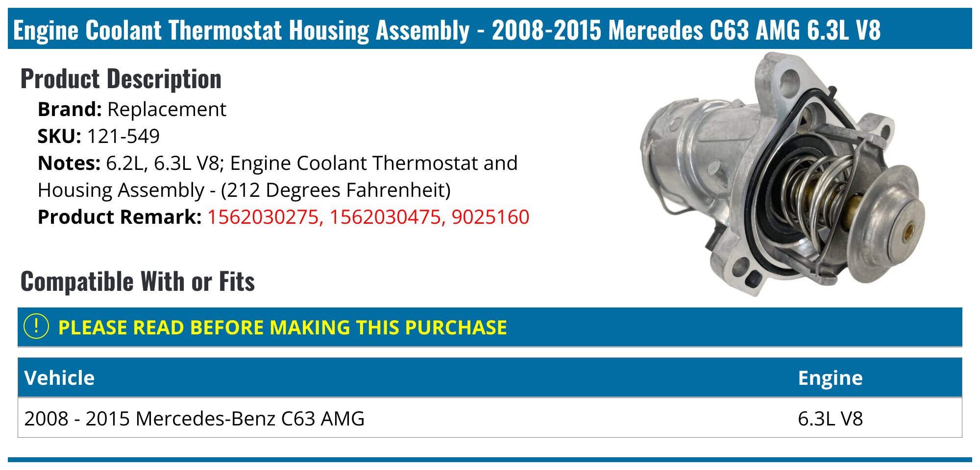 A-Premium Lower Radiator Coolant Hose For Mercedes-Benz C63 AMG 2008-2015, 6.3L V8