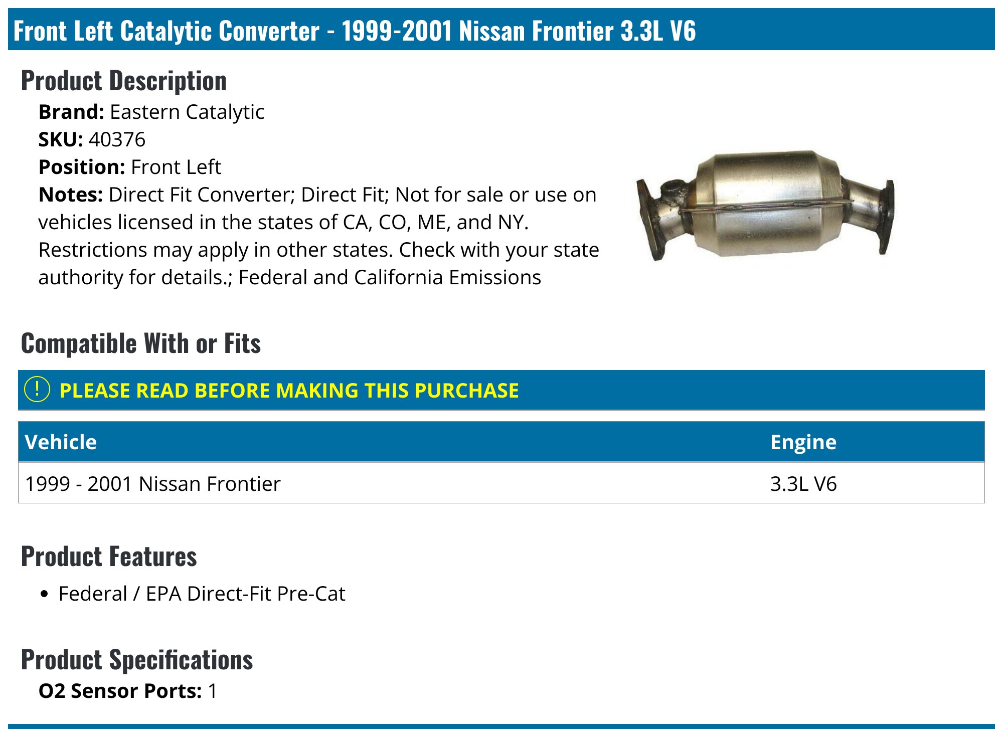 Genuine Nissan Frontier Catalytic Converter