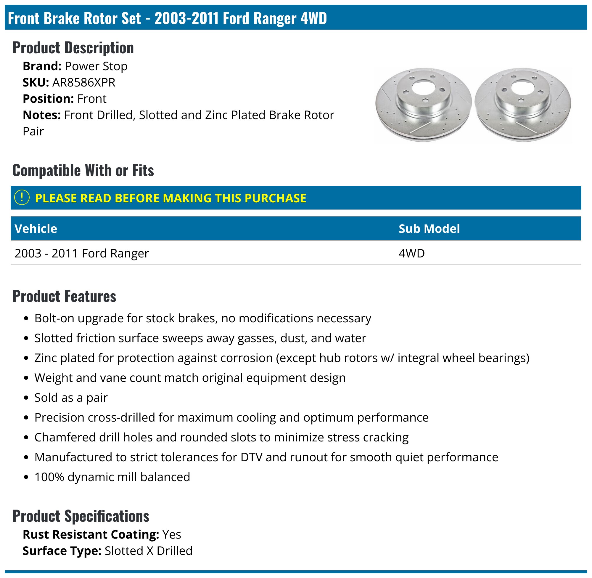 Power Stop AR8654XPR Front Evolution Drilled & Slotted Rotor Pair