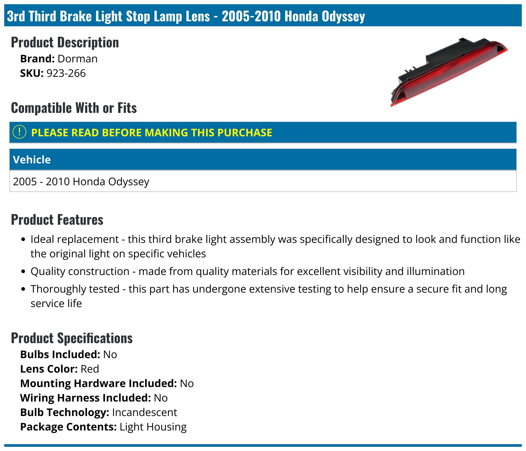 Dorman OE Solutions Third Brake Light Assembly 923065 | O'Reilly Auto Parts