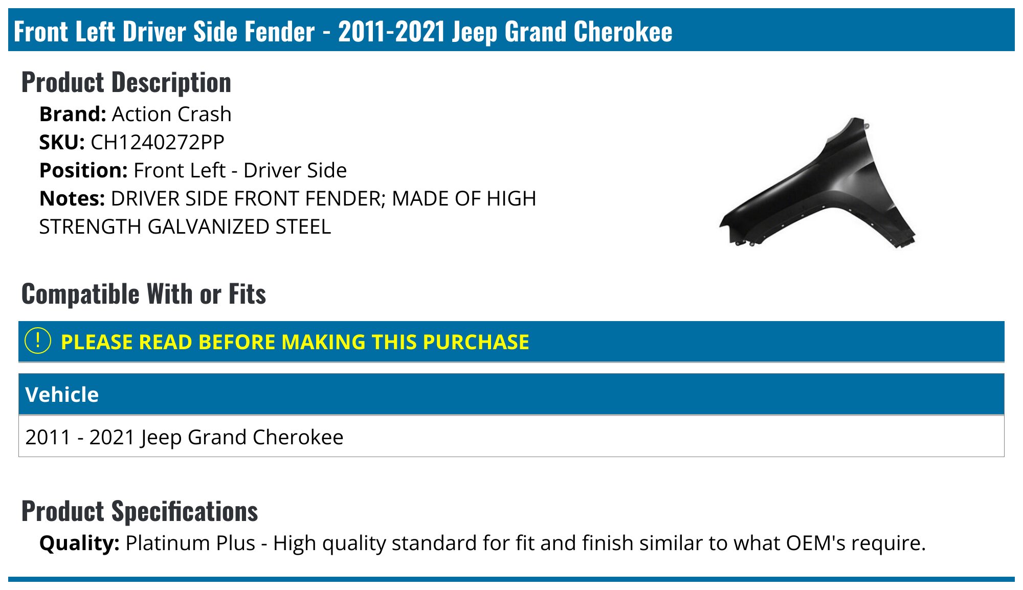 Replace® FO1240138V - Front Driver Side Fender (Value Line Replace® FO1240138V - Front Driver Side Fender (Value Line