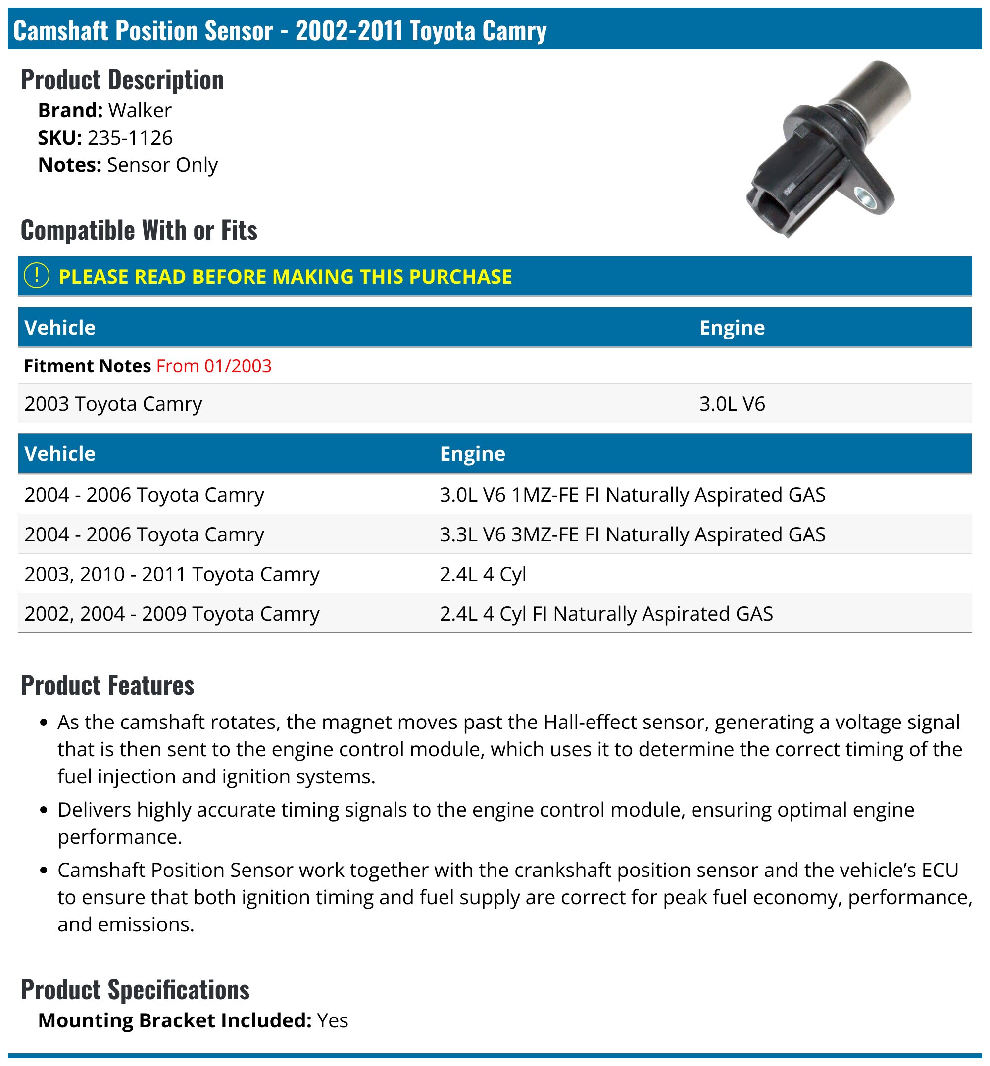 2011 Toyota Camry Camshaft Position Sensor Locationnull