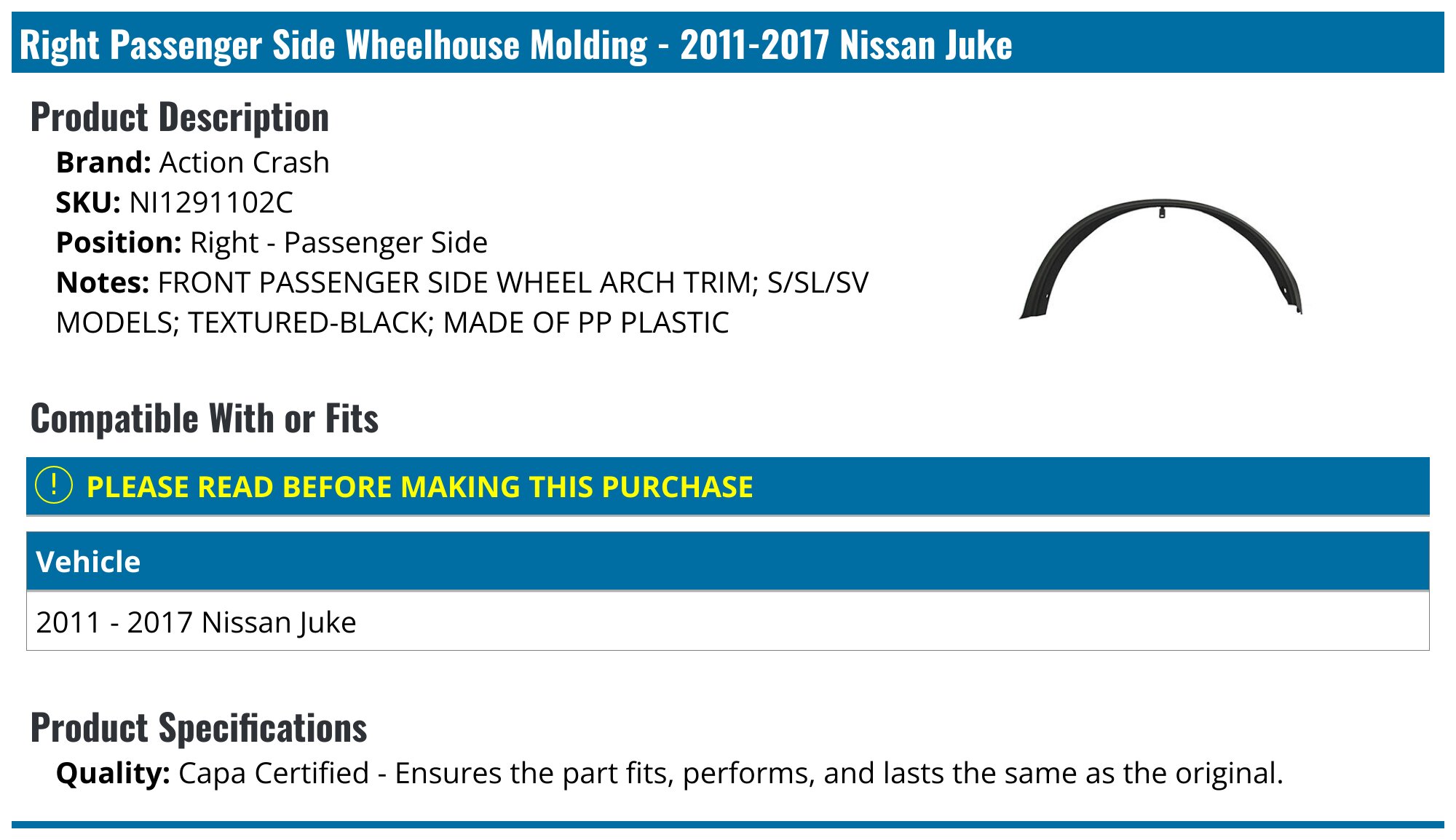 Evan-Fischer Front Lower Bumper Valance For 2015-2017 Nissan Juke – Textured Black Plastic