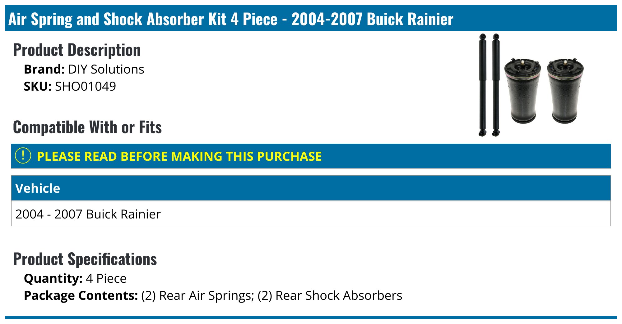 2004-2007 Buick Rainier Air Spring - DIY Solutions SHO01049 - PartsGeek.com 2004-2007 Buick Rainier Air Spring - DIY Solutions SHO01049 - PartsGeek.com