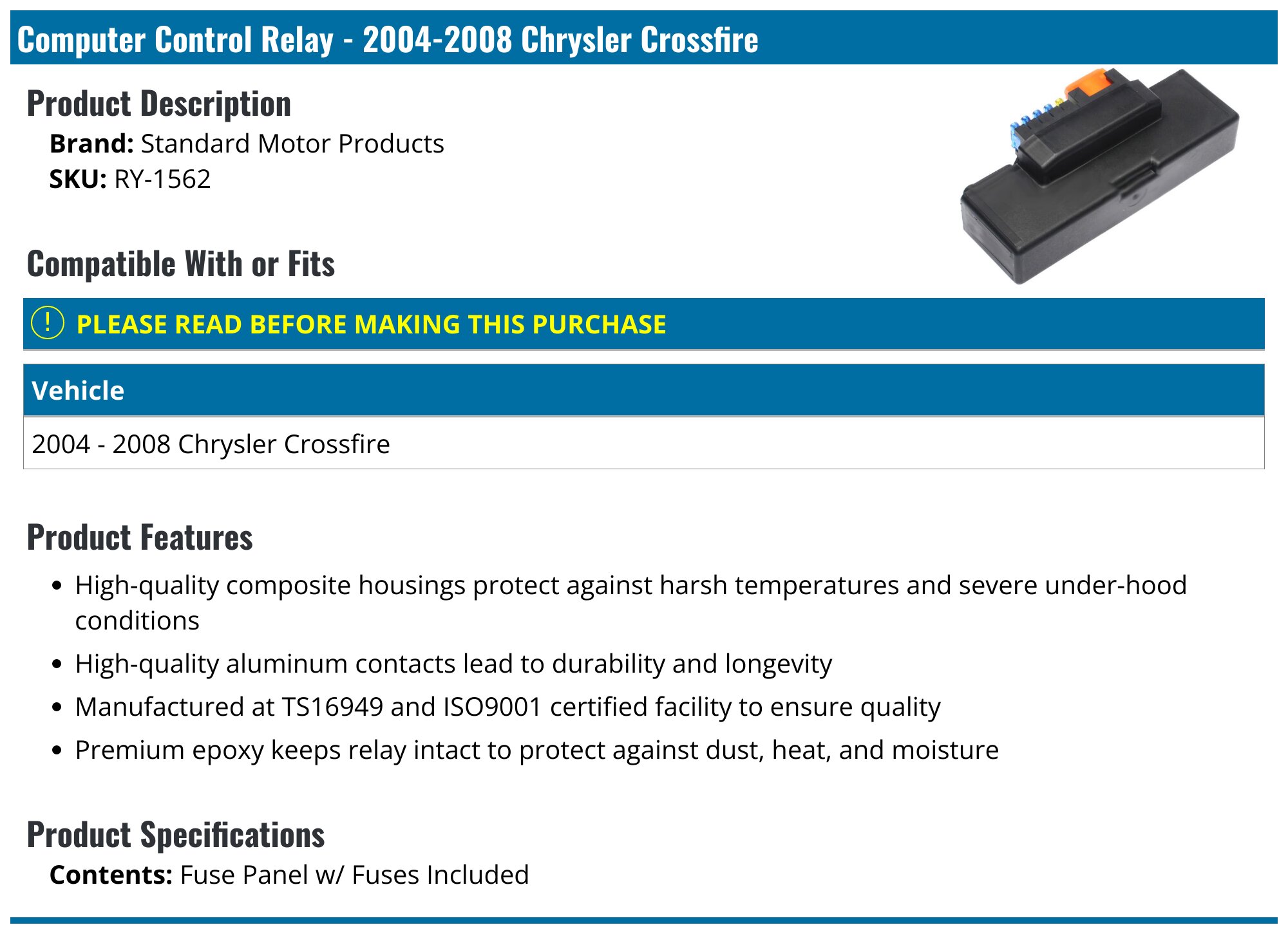 2004-2008 Chrysler Crossfire Computer Control Relay - Standard Motor ...
