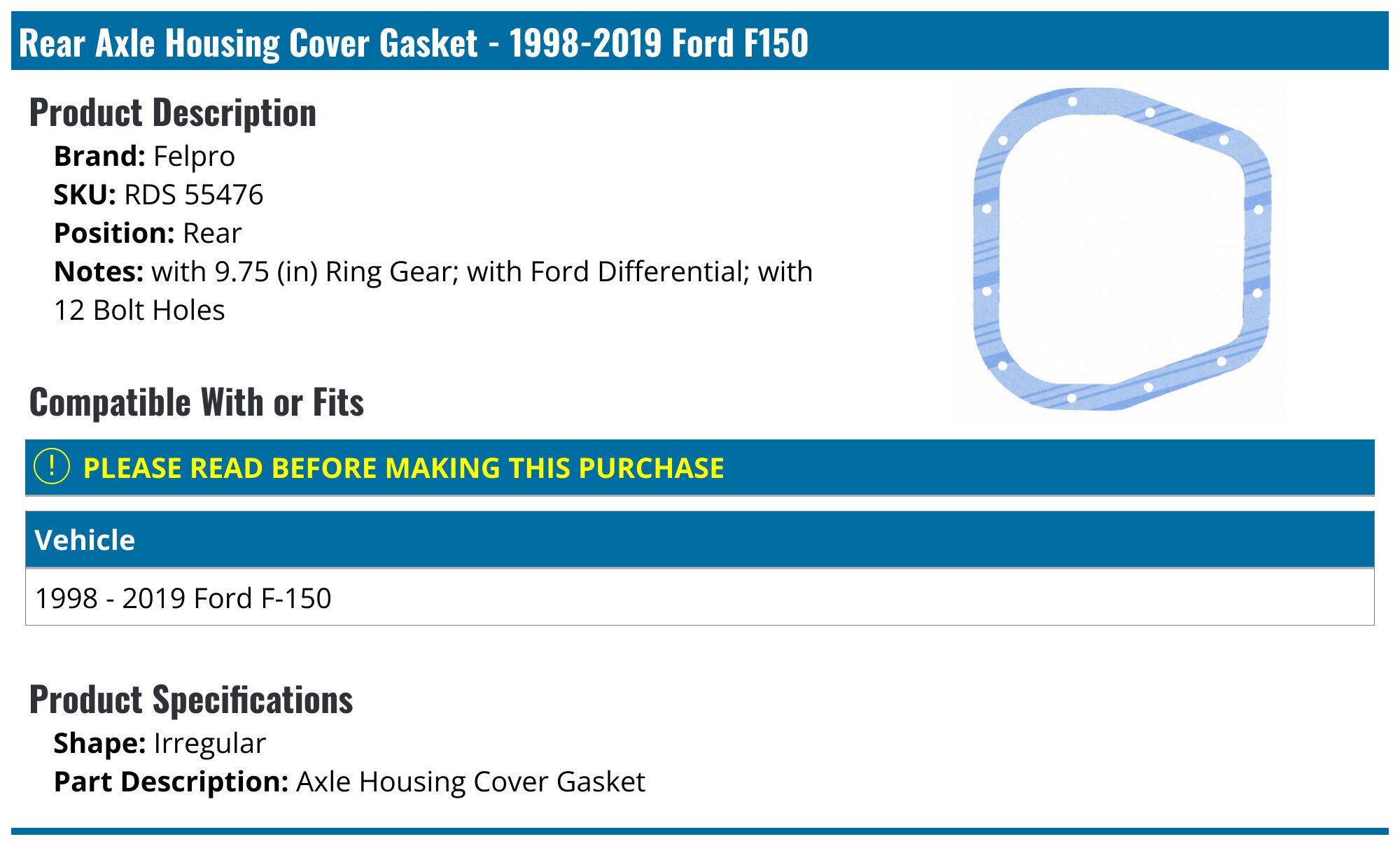 OFNA 40011 Racing Differential Gasket Rtr Pro Nos