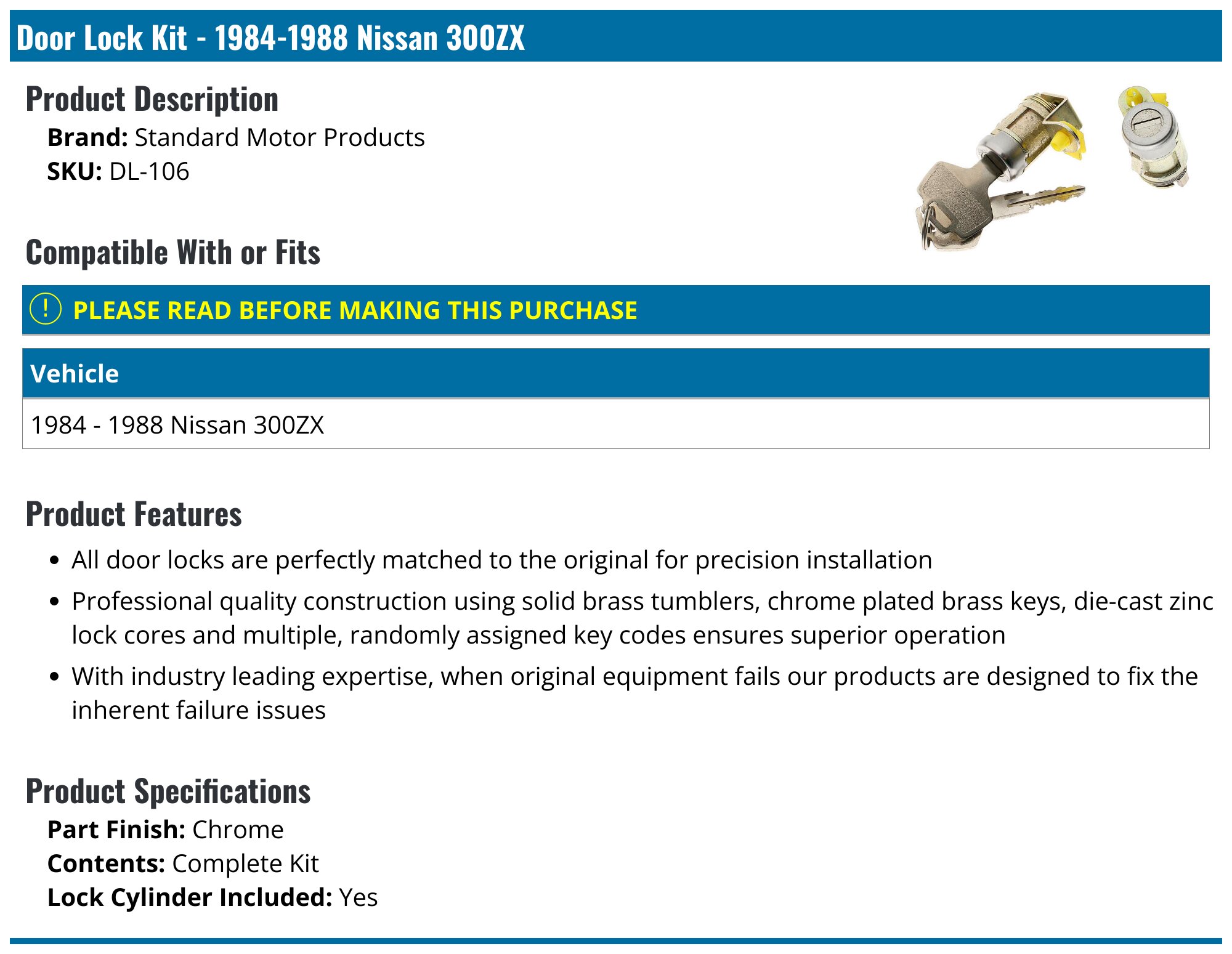 1984-1988 Nissan 300ZX Door Lock Kit - Standard Motor Products DL