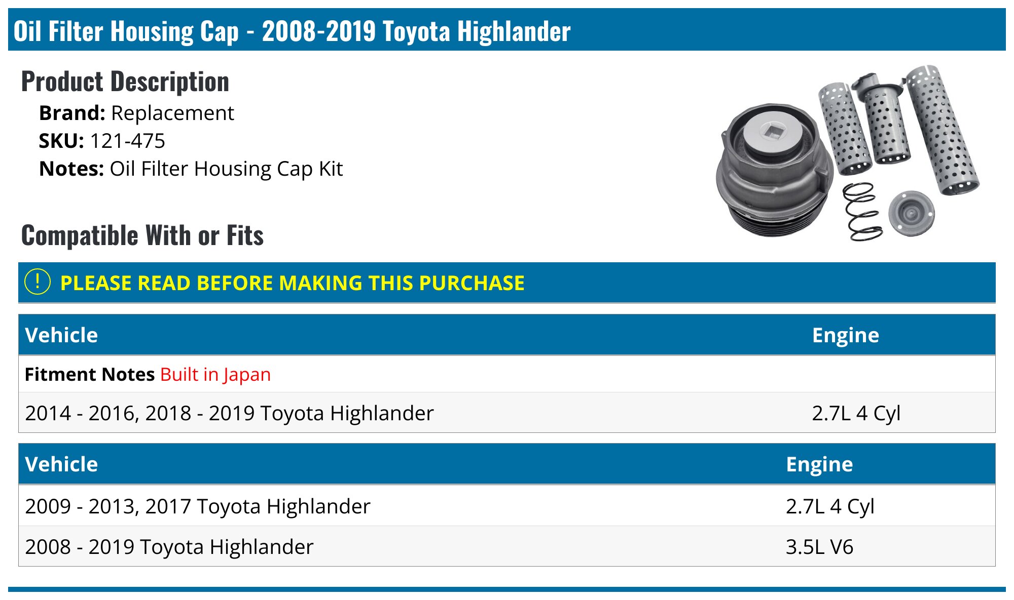 2014 Toyota Highlander Oil Filternull