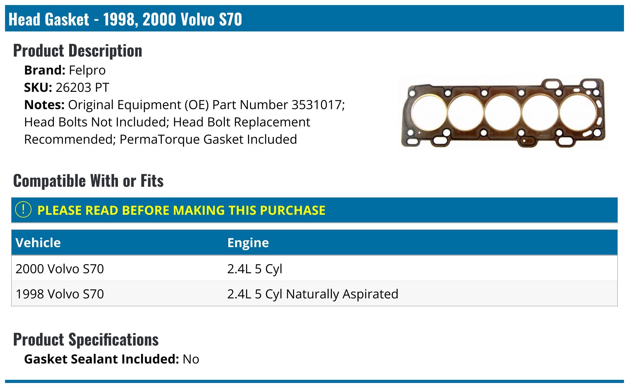 Aazon.co: FEL-PRO HS 26204 PT Head Gasket Set