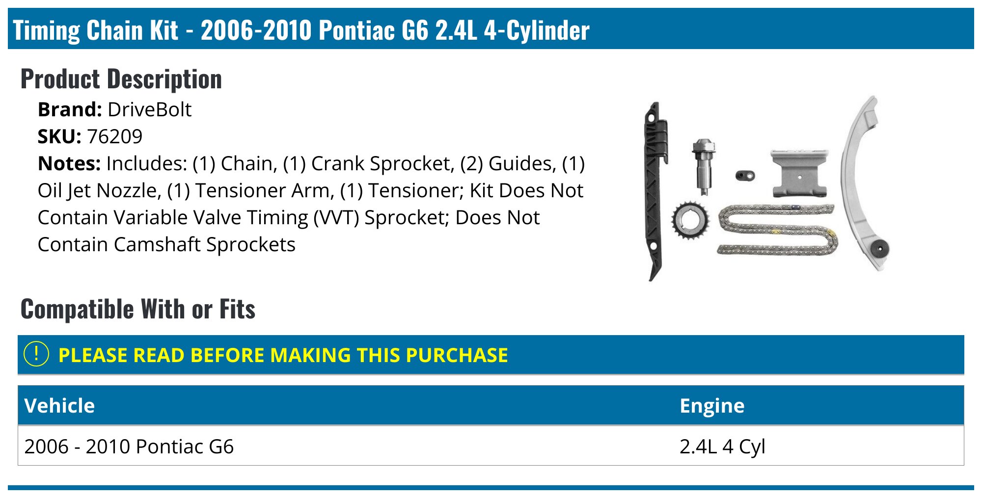 20062010 Pontiac G6 Timing Chain DriveBolt 76209