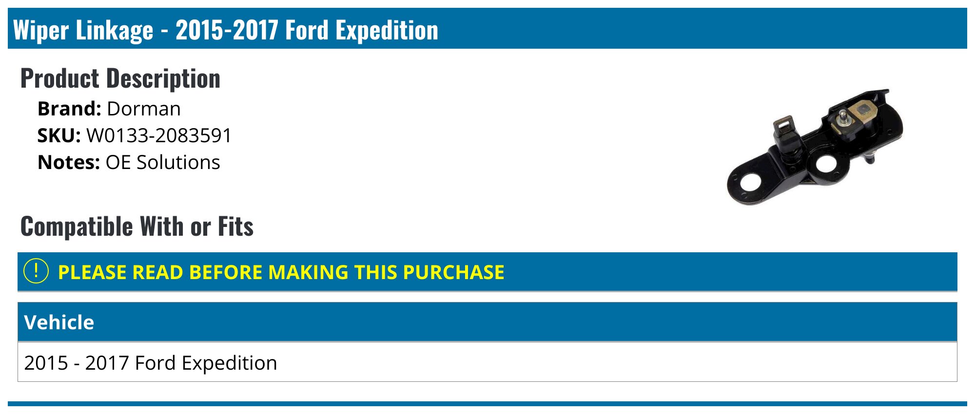 2015-2017 Ford Expedition Wiper Linkage - Dorman W0133-2083591