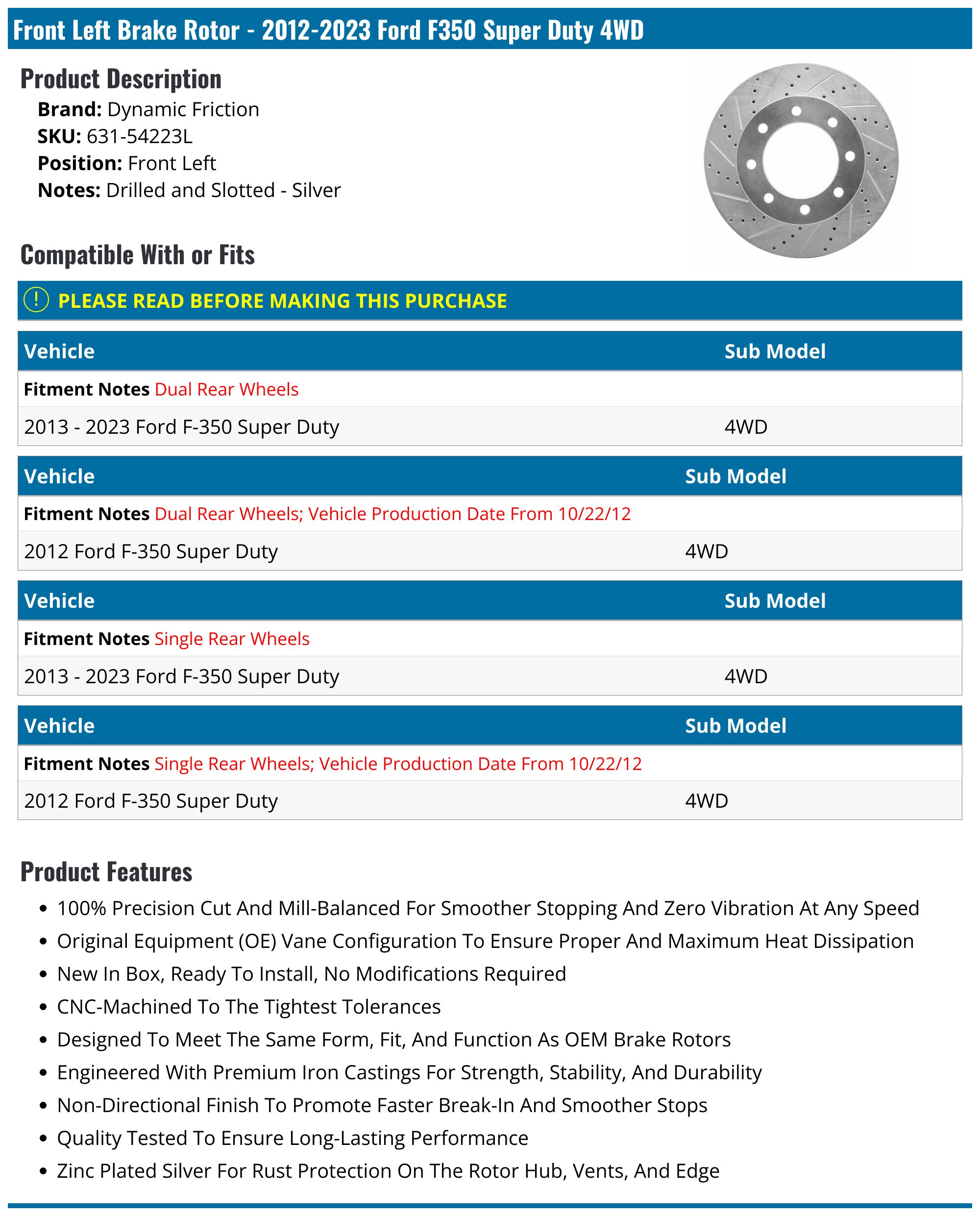 2012-2025 Ford F350 Super Duty Brake Rotor - Dynamic Friction 631 ...