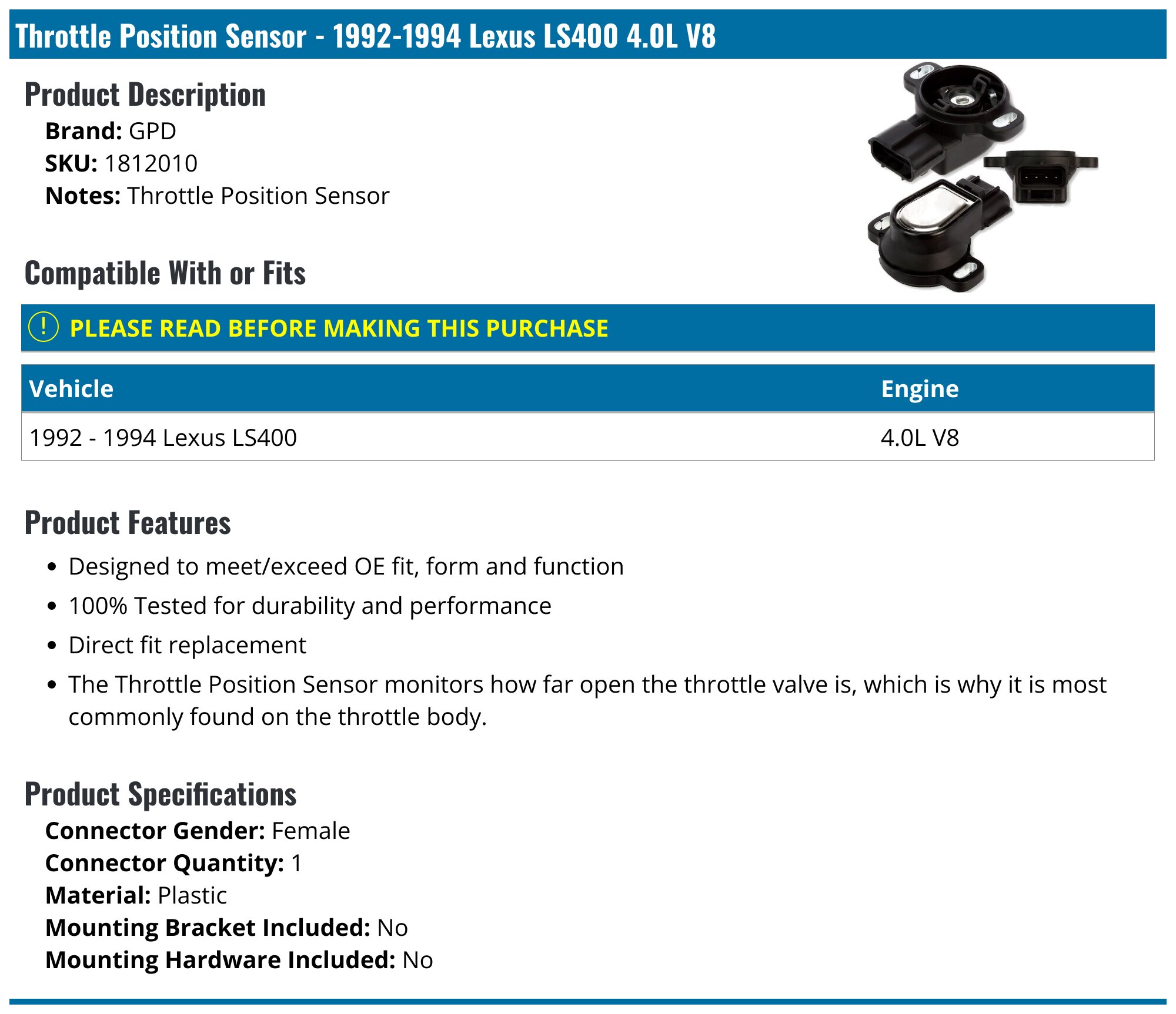 Car Throttle Position Sensor TPS For Toyota Supra Camry Prius