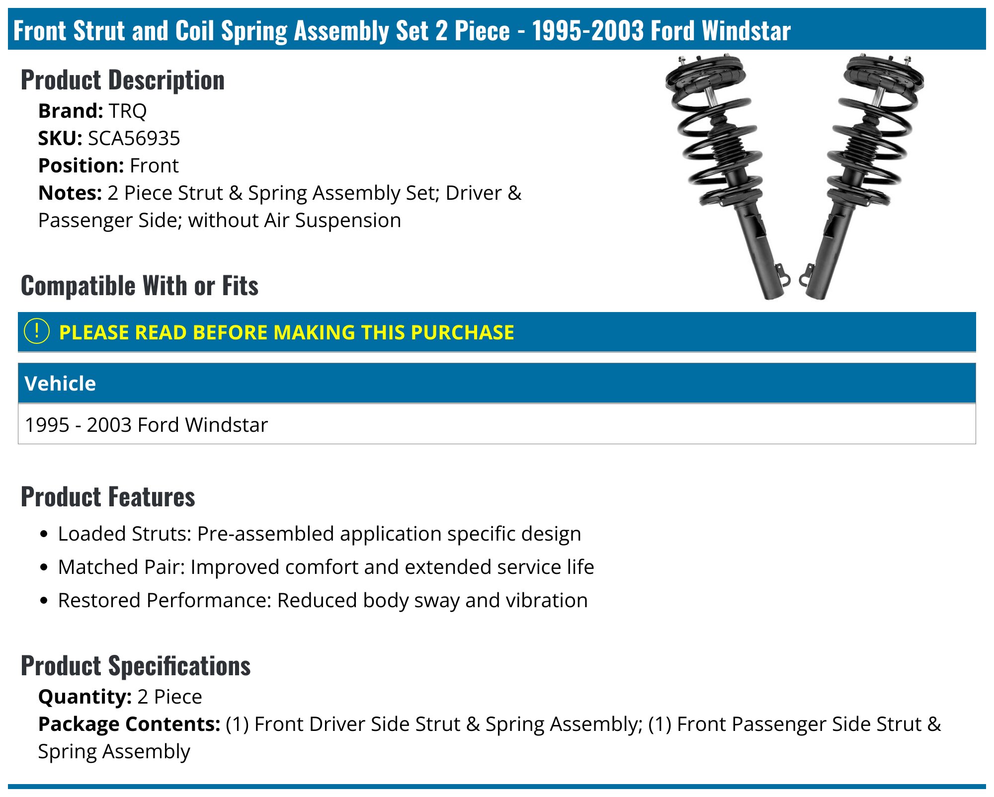 Front Struts w/ Coil Springs Assembly Struts Shocks for 1995-2003 Ford