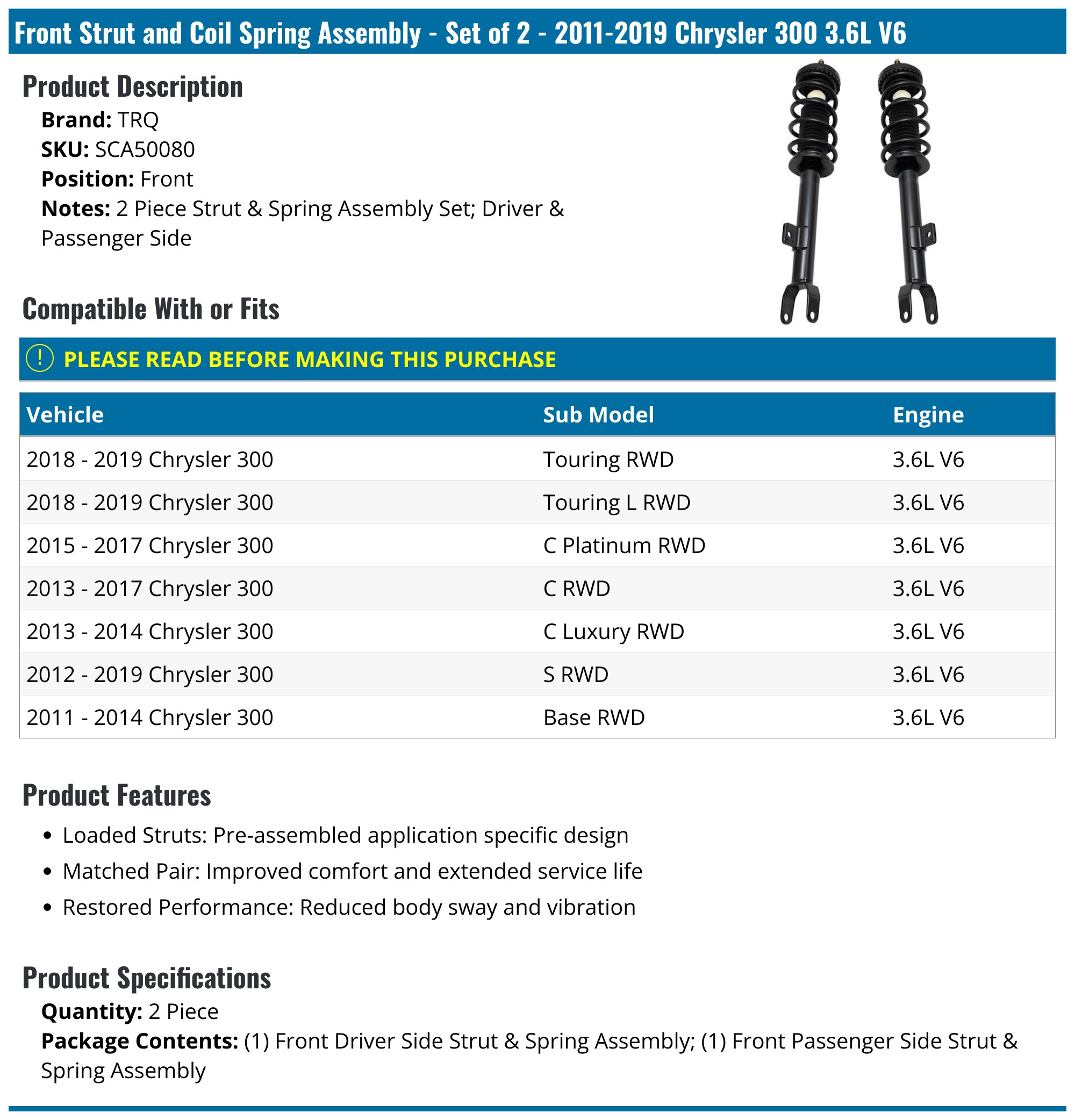 2019 Chrysler 300 4pc Front Struts Rear Shocks Suspension Kit